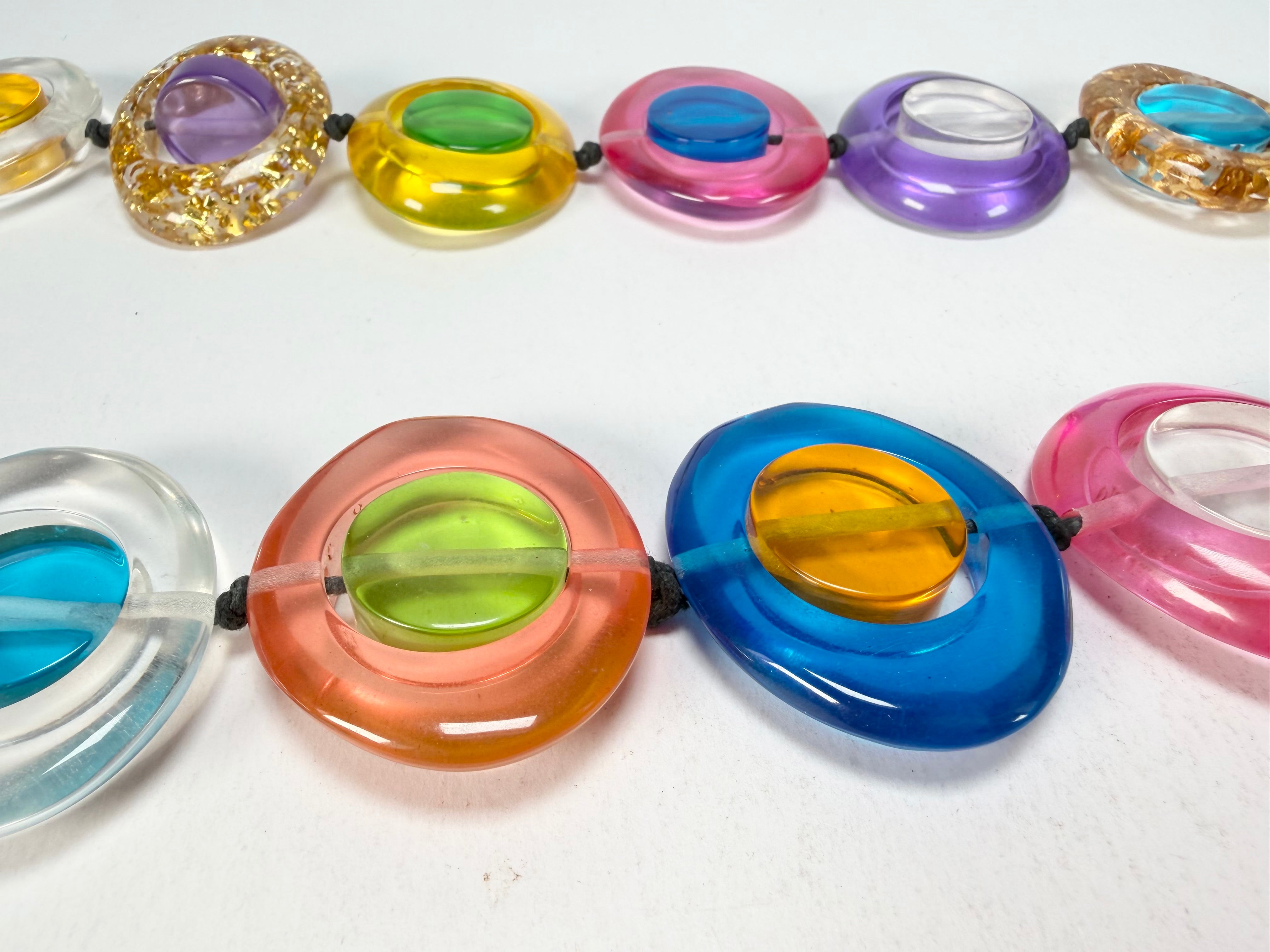 Jackie Brazil "Saturn" Transparent Summer Mix Disk and Cylinder Long 75cm Necklace ( N0065 )