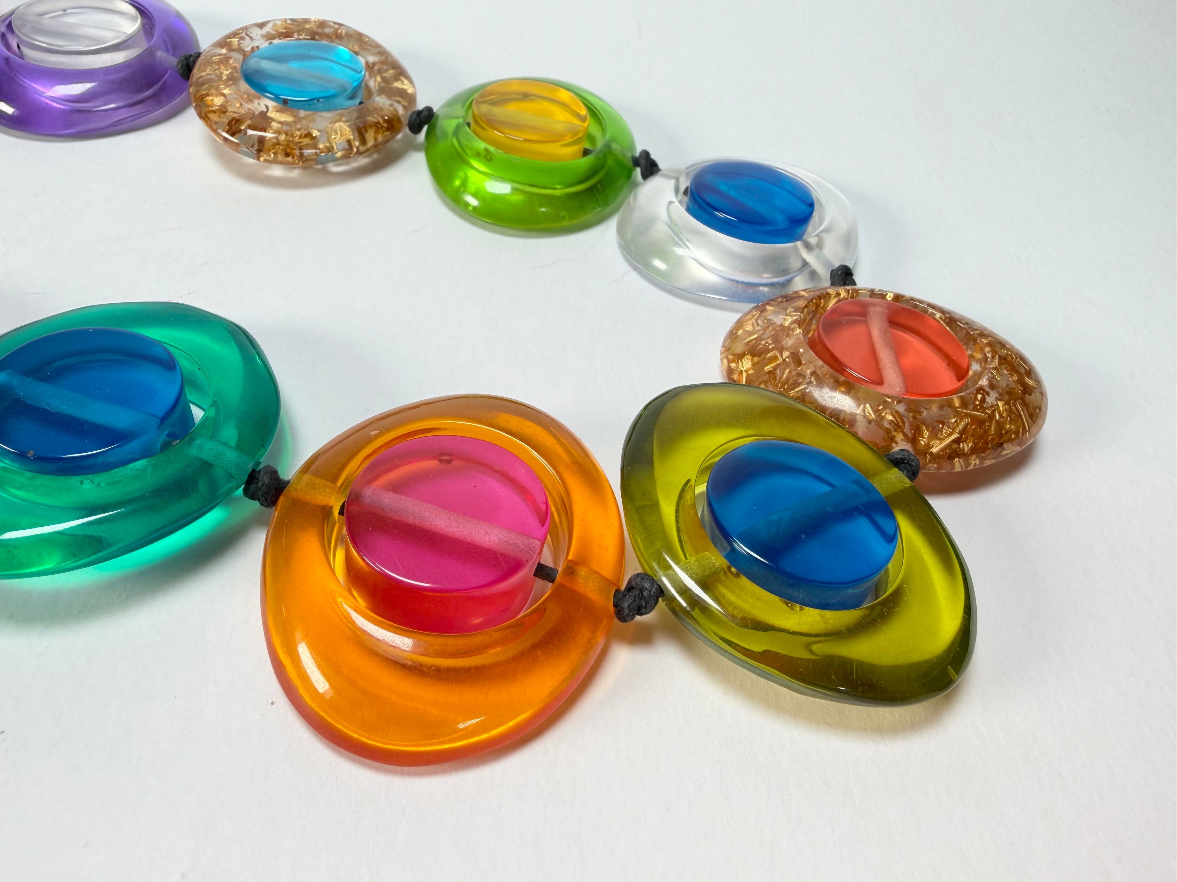Jackie Brazil "Saturn" Transparent Summer Mix Disk and Cylinder Long 75cm Necklace ( N0065 )
