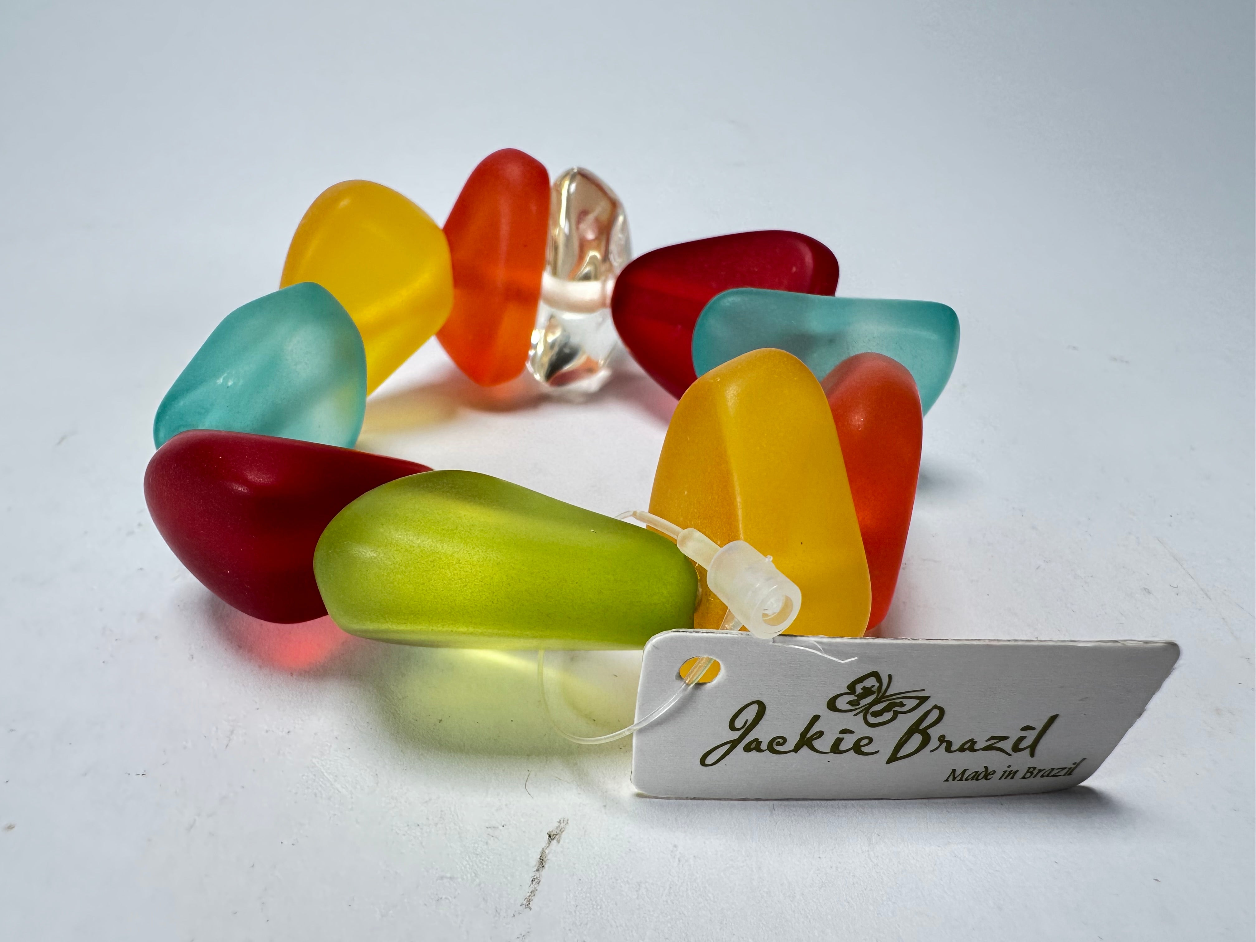 Jackie Brazil "Diamonds" Transparent Summer Frost Flintstone Bone Bracelet ( B0211 )