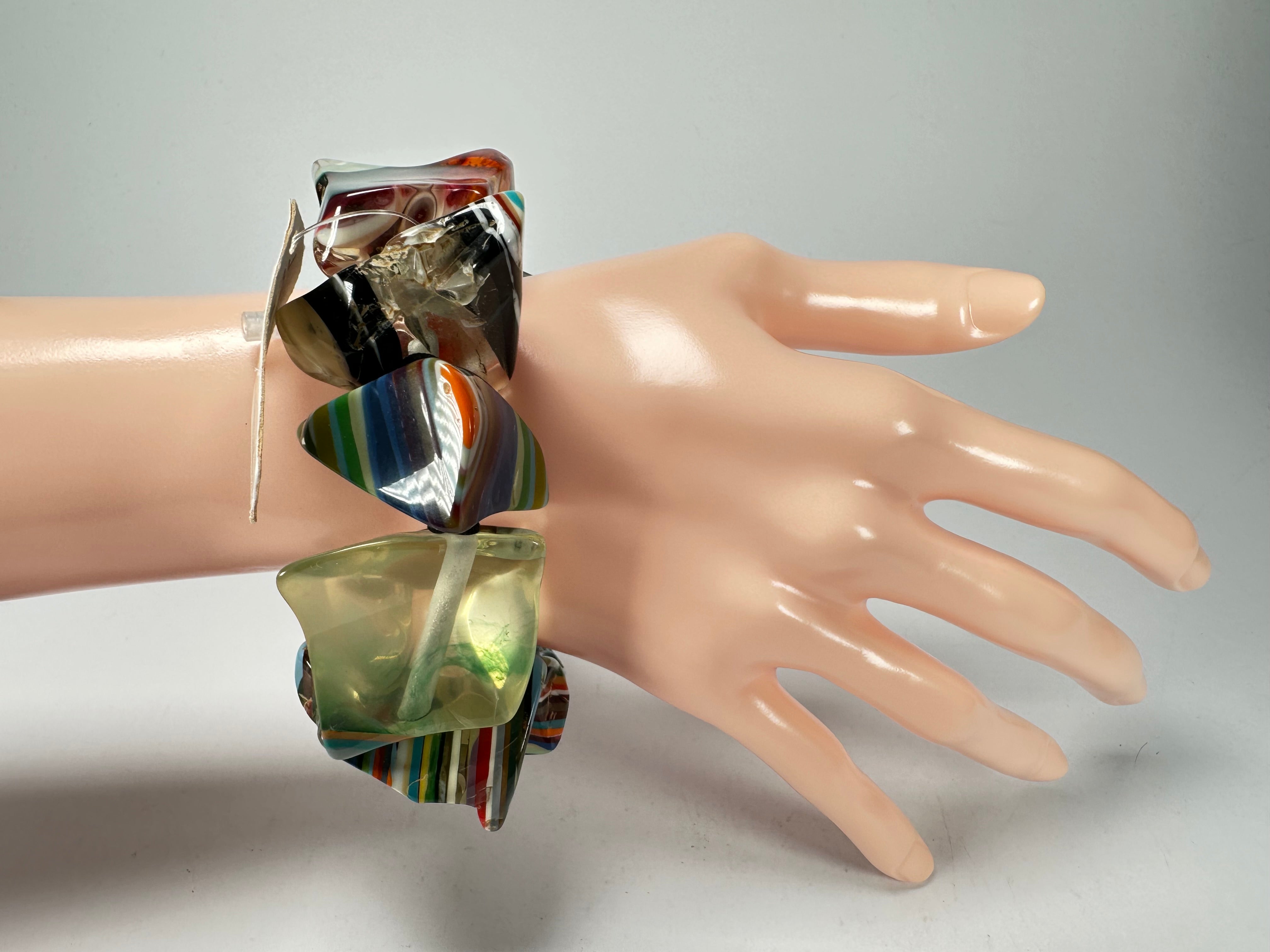 Jackie Brazil "Agatha" Large Liquorice Pop Art Stone Elasticated Bracelet ( B2878 )