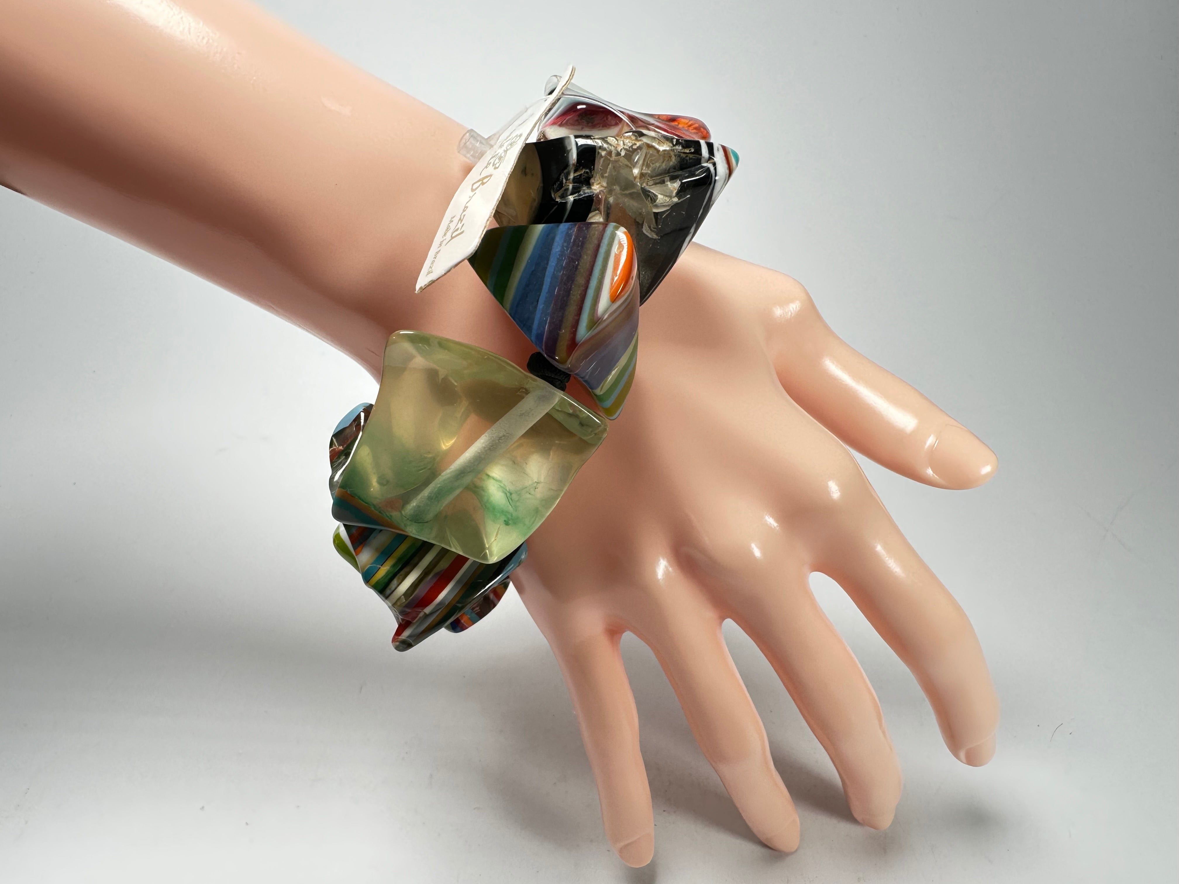 Jackie Brazil "Agatha" Large Liquorice Pop Art Stone Elasticated Bracelet ( B2878 )