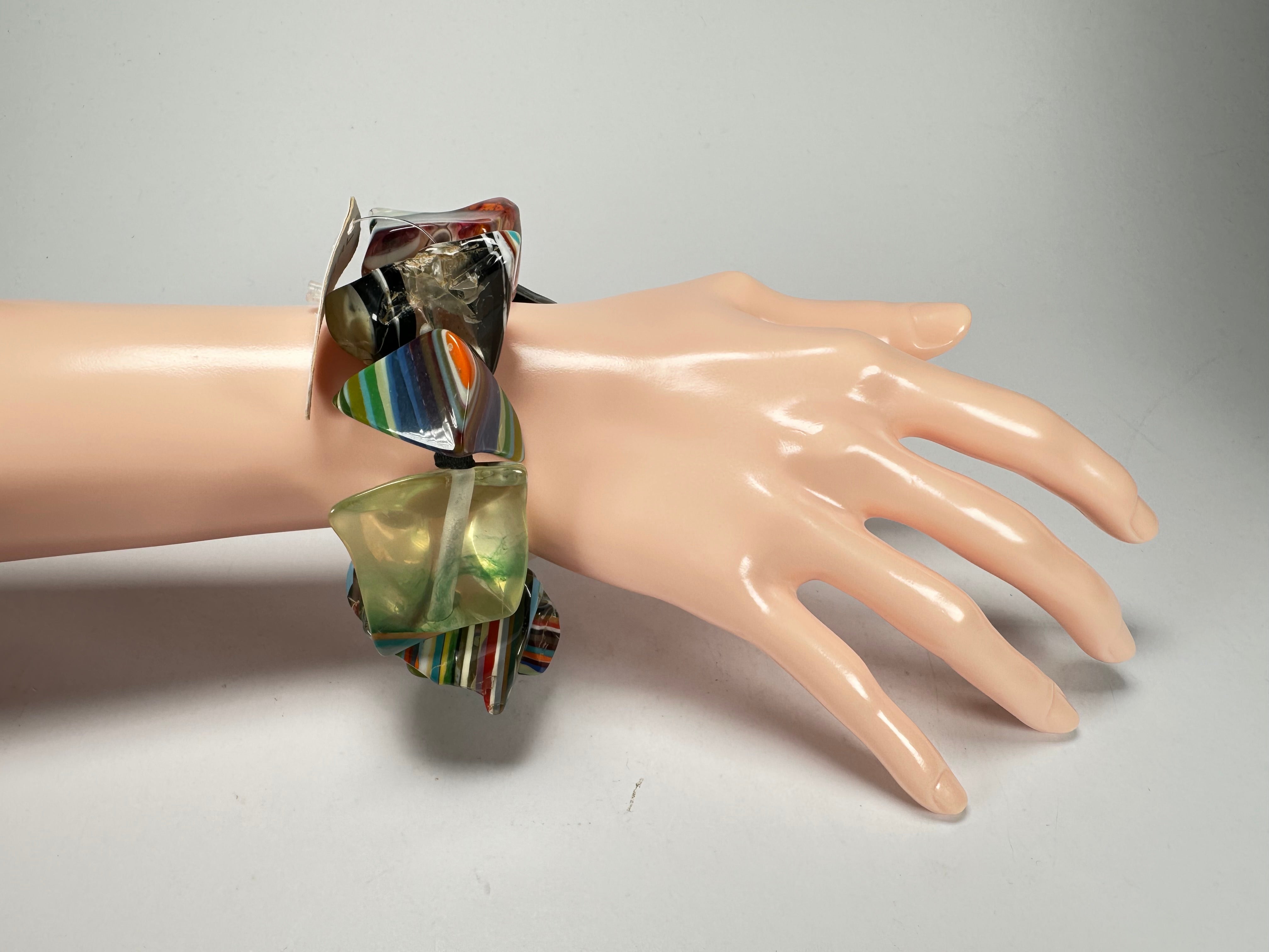 Jackie Brazil "Agatha" Large Liquorice Pop Art Stone Elasticated Bracelet ( B2878 )