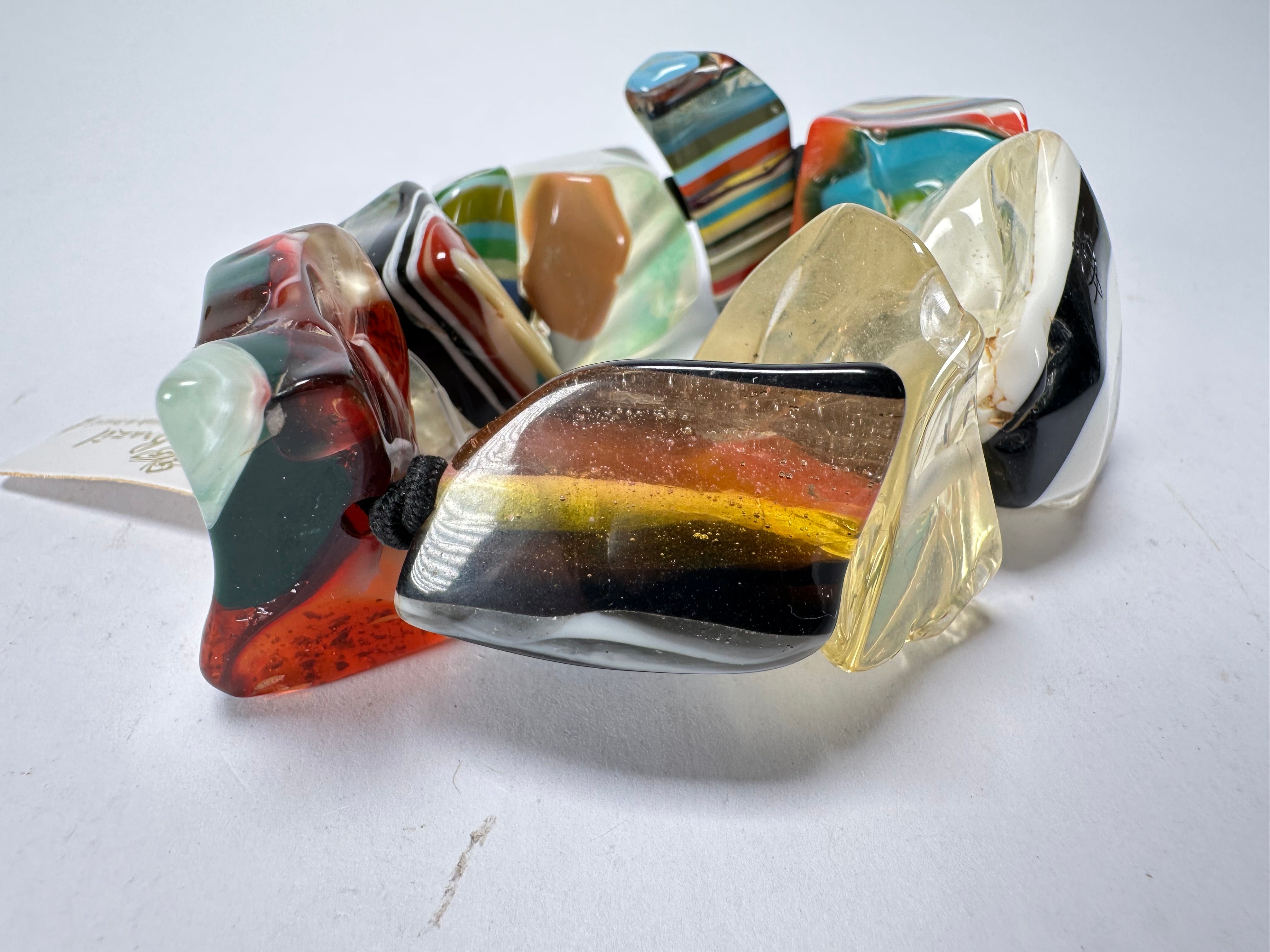 Jackie Brazil "Agatha" Large Liquorice Pop Art Stone Elasticated Bracelet ( B2878 )