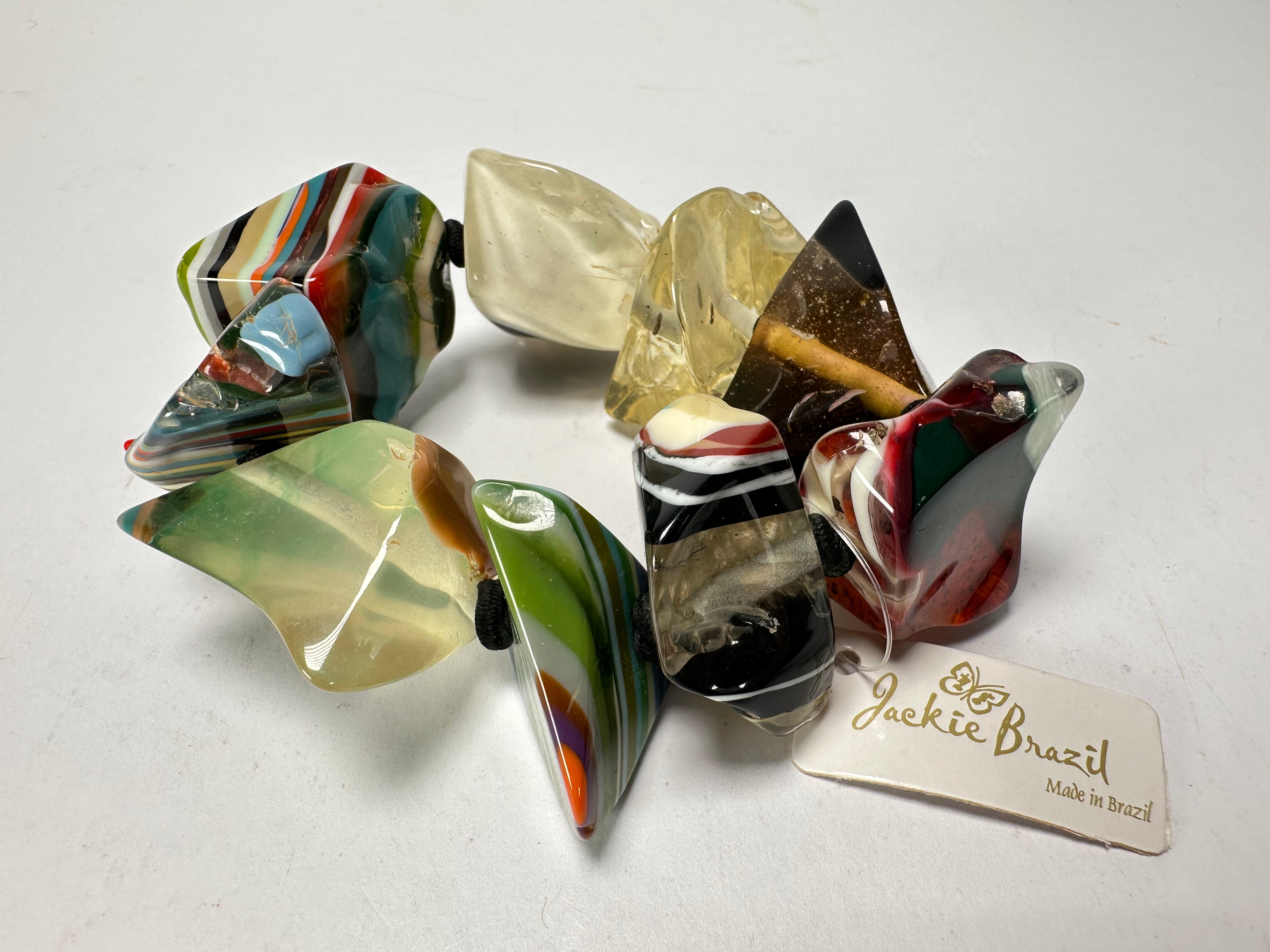 Jackie Brazil "Agatha" Large Liquorice Pop Art Stone Elasticated Bracelet ( B2878 )