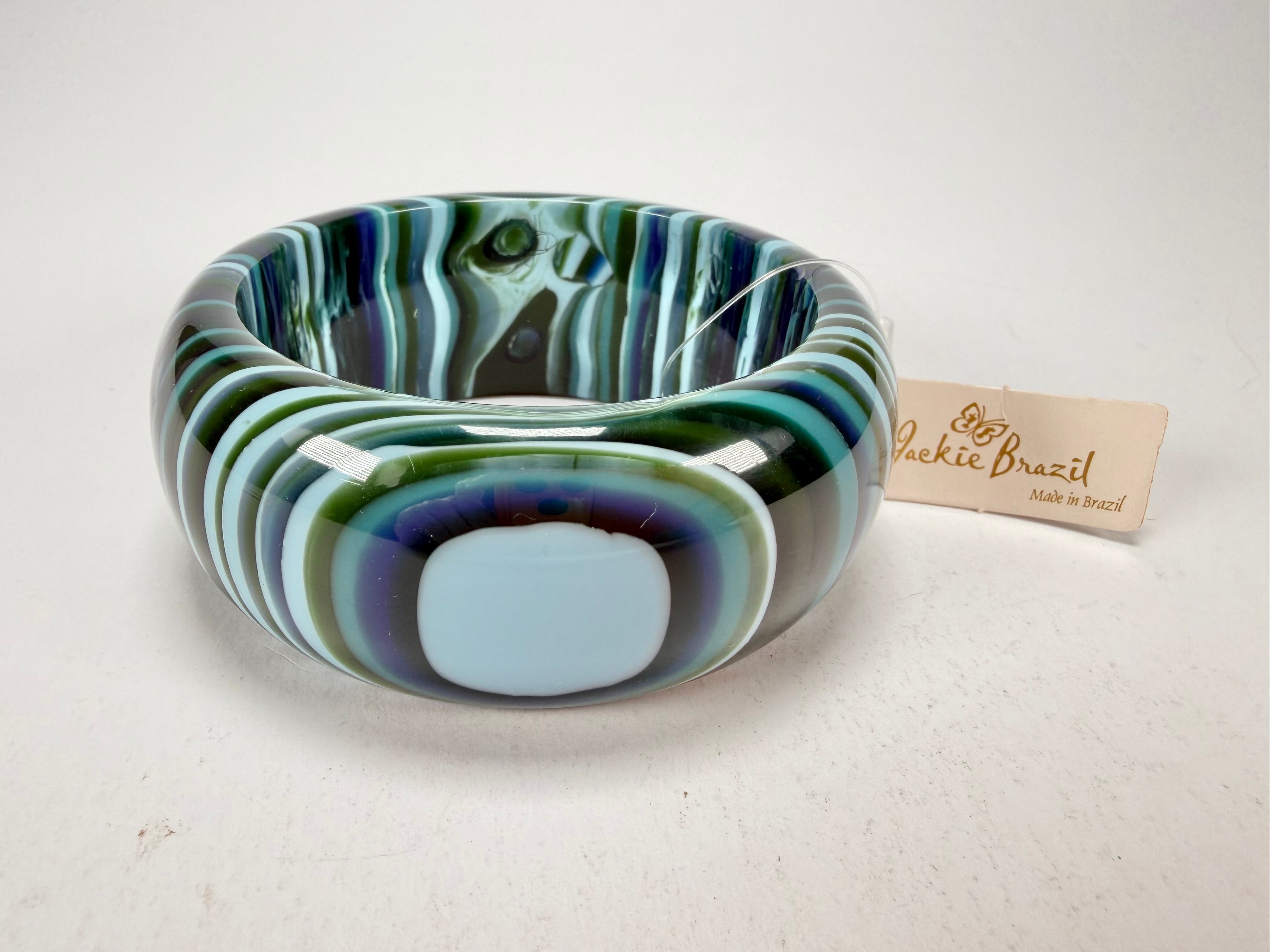 Jackie Brazil "All Sorts "Liquorice w/Cat Eye Blue Mix 3.4cm Bangle ( B2444 )