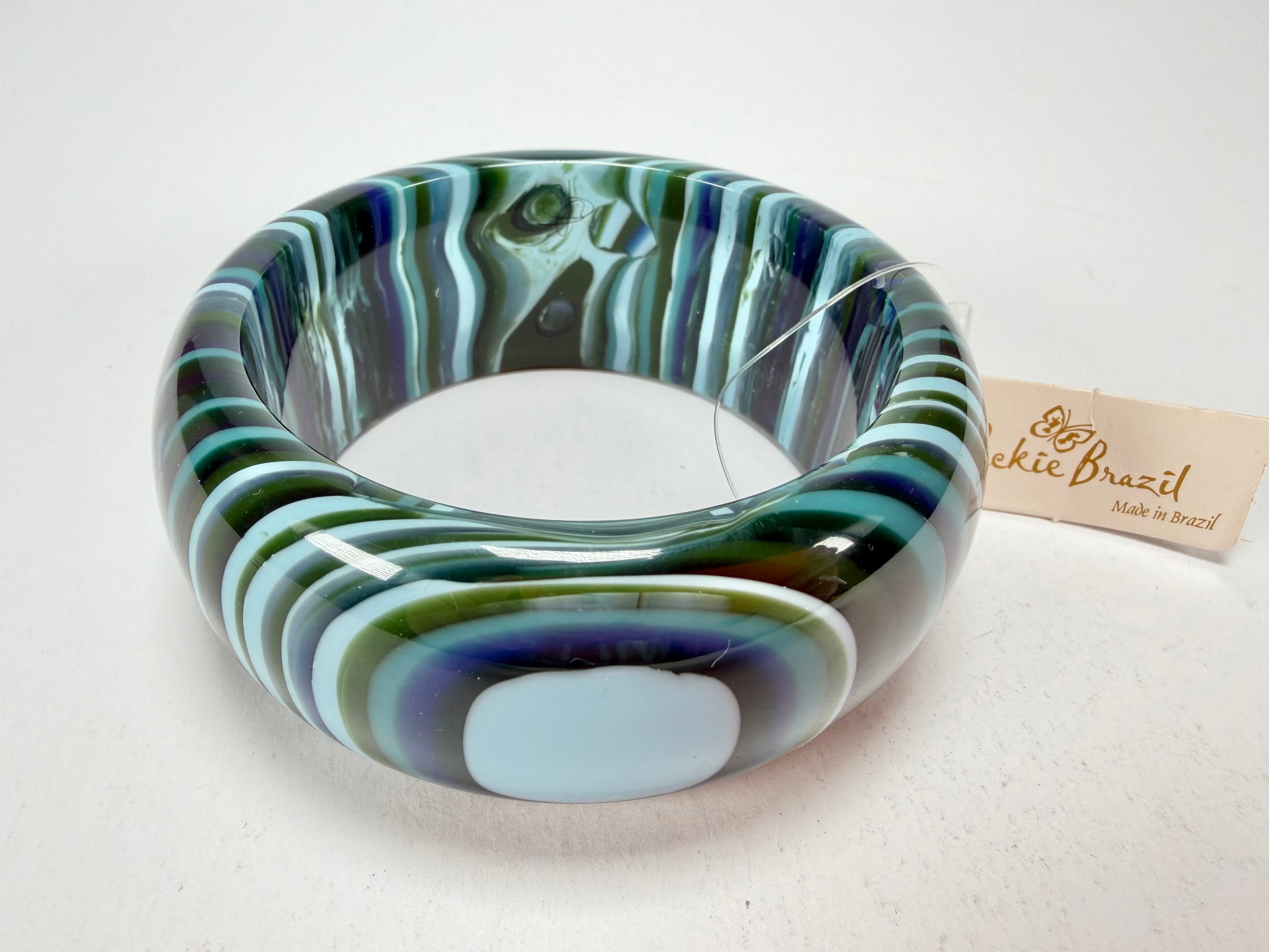 Jackie Brazil "All Sorts "Liquorice w/Cat Eye Blue Mix 3.4cm Bangle ( B2444 )