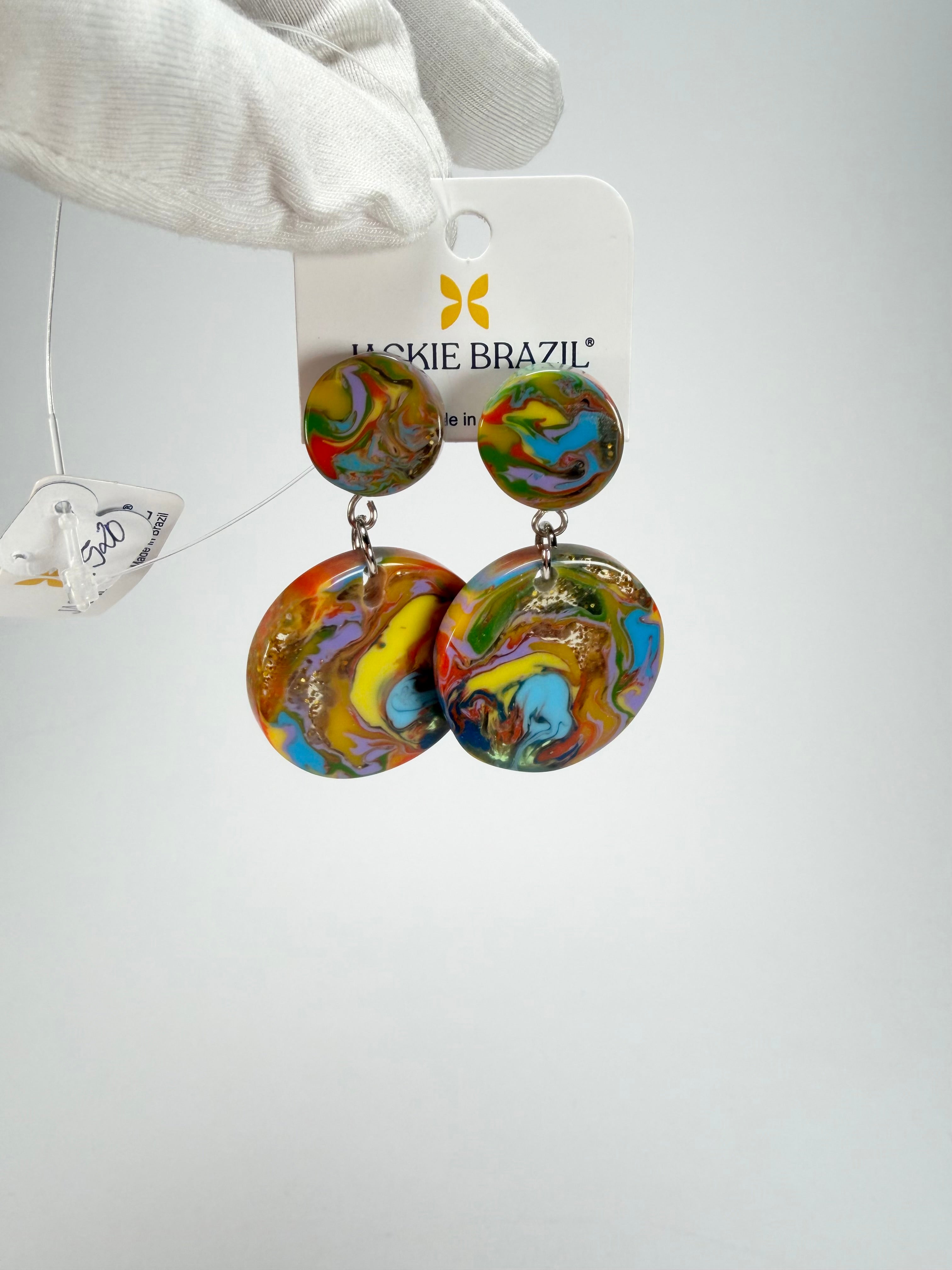 Jackie Brazil "Duo Stud" Kandinsky Disk On Pin Resin Earrings ( E0520 )