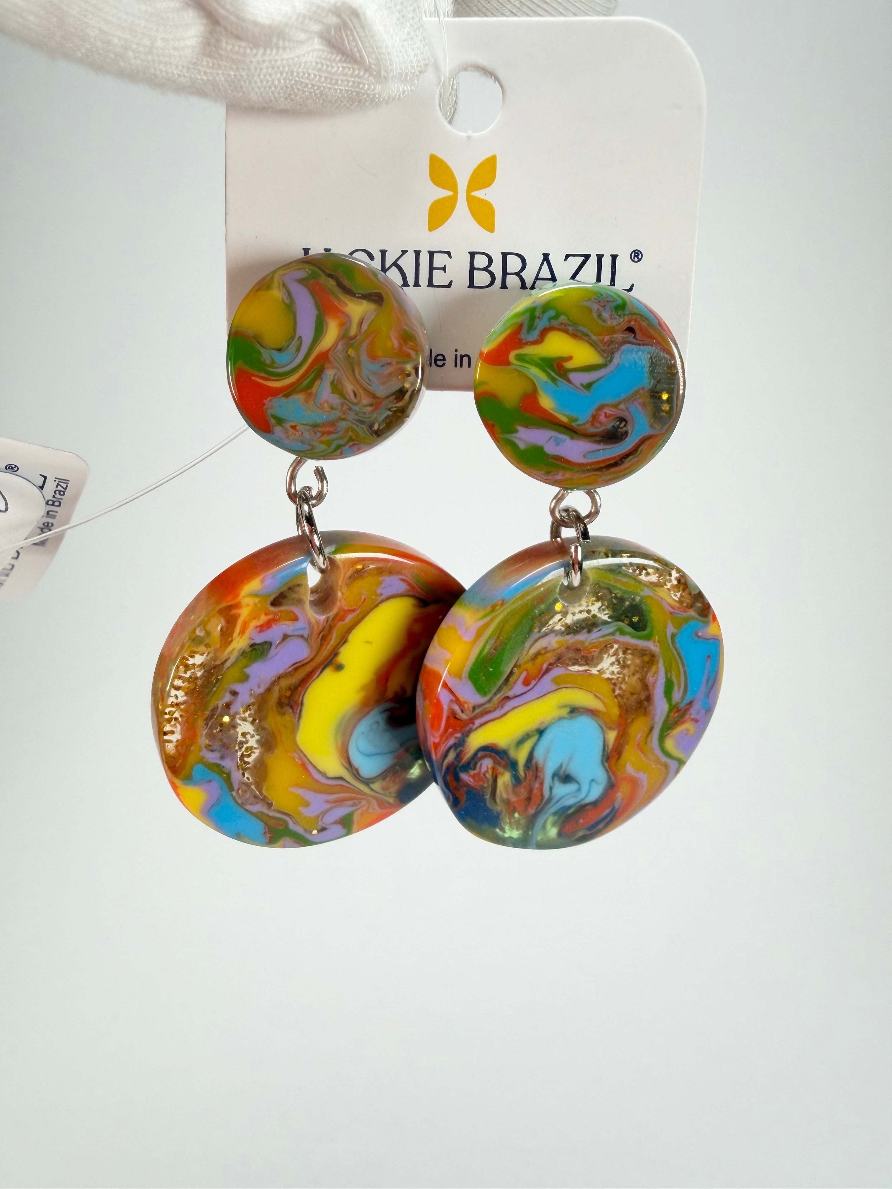 Jackie Brazil "Duo Stud" Kandinsky Disk On Pin Resin Earrings ( E0520 )