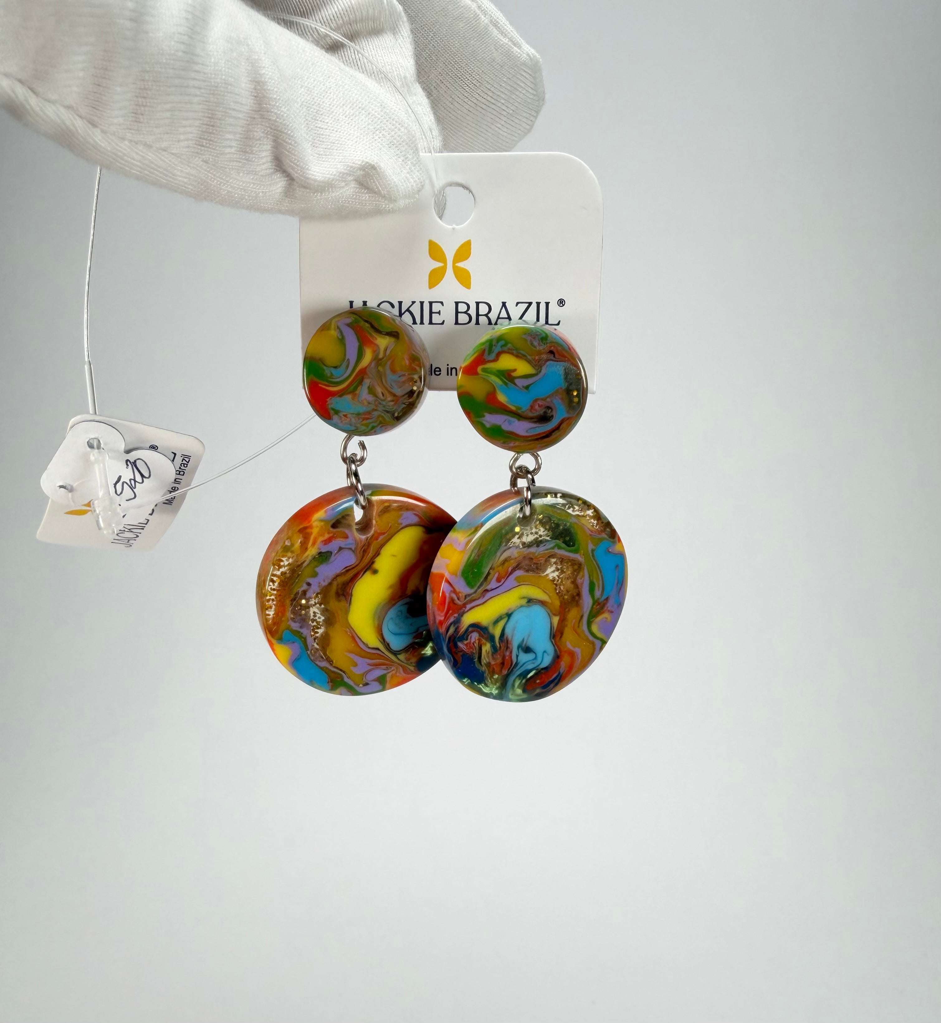 Jackie Brazil "Duo Stud" Kandinsky Disk On Pin Resin Earrings ( E0520 )