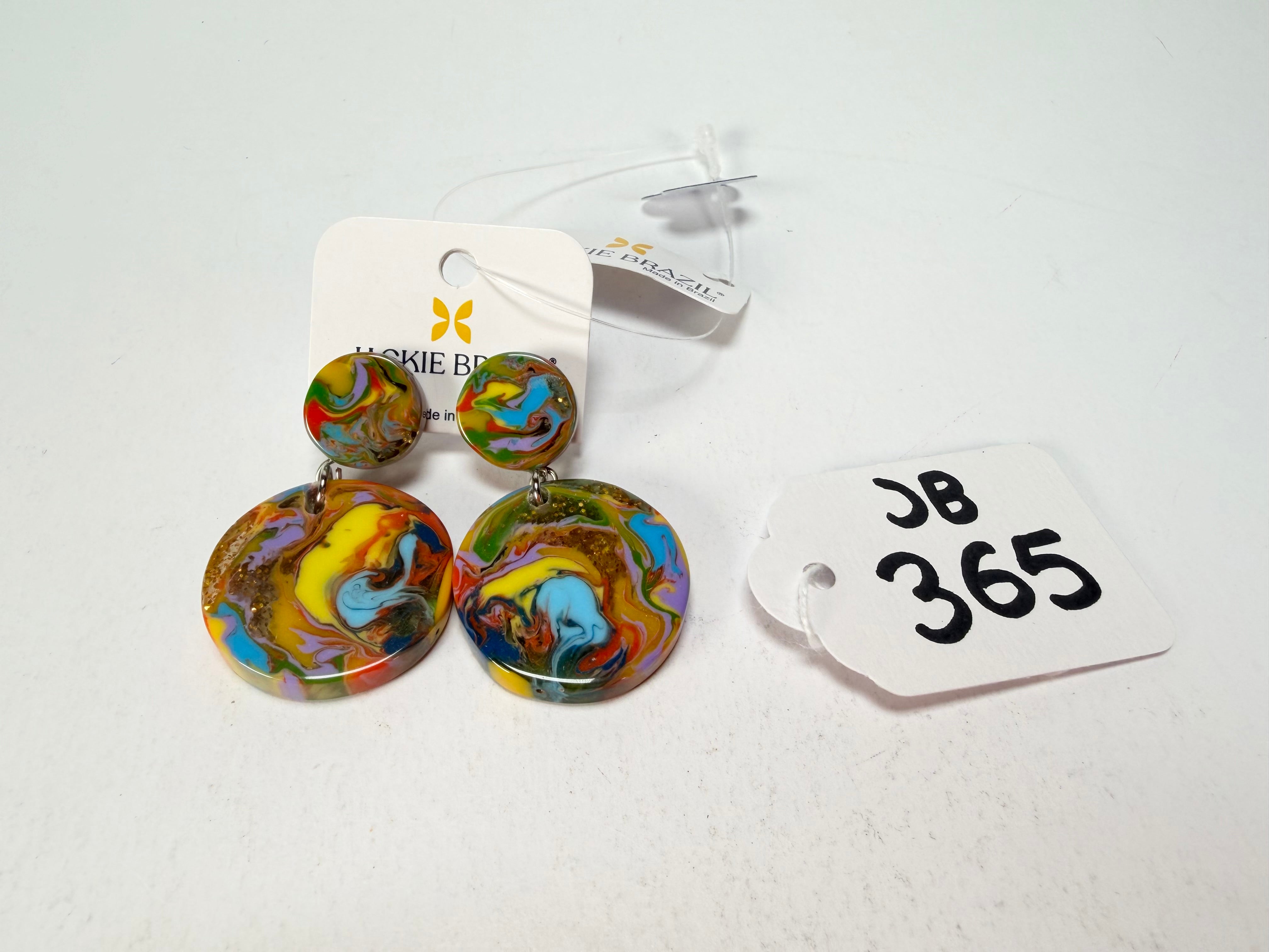Jackie Brazil "Duo Stud" Kandinsky Disk On Pin Resin Earrings ( E0520 )