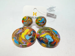 Jackie Brazil "Duo Stud" Kandinsky Disk On Pin Resin Earrings ( E0520 )