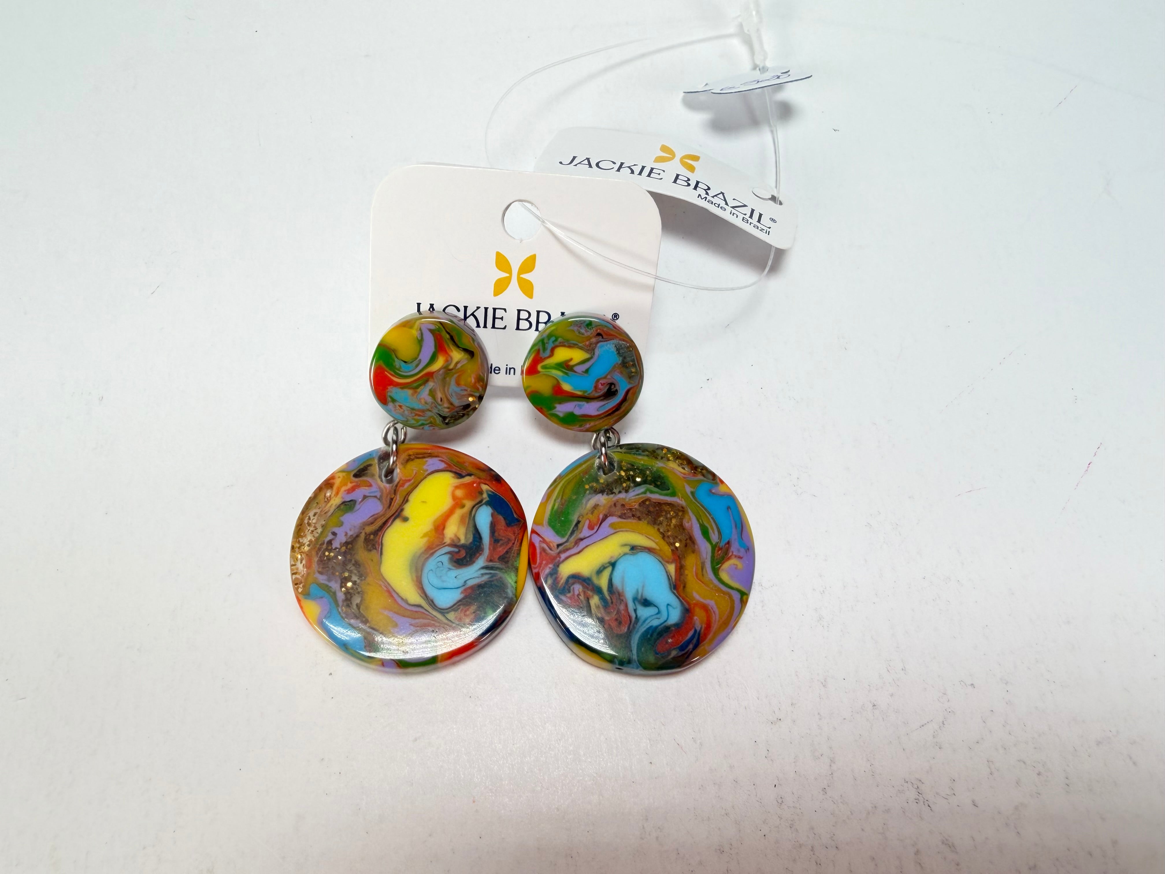 Jackie Brazil "Duo Stud" Kandinsky Disk On Pin Resin Earrings ( E0520 )