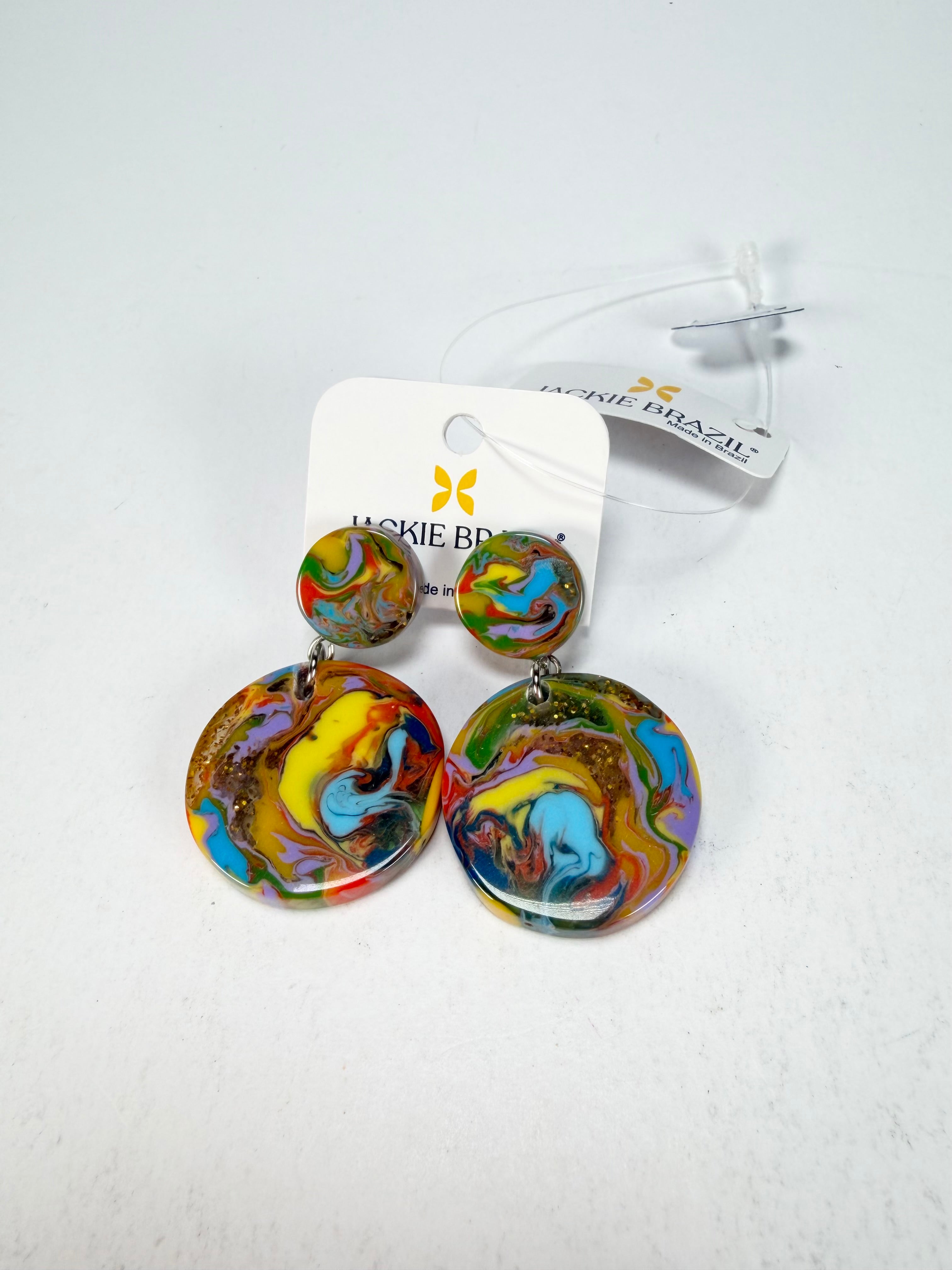 Jackie Brazil "Duo Stud" Kandinsky Disk On Pin Resin Earrings ( E0520 )