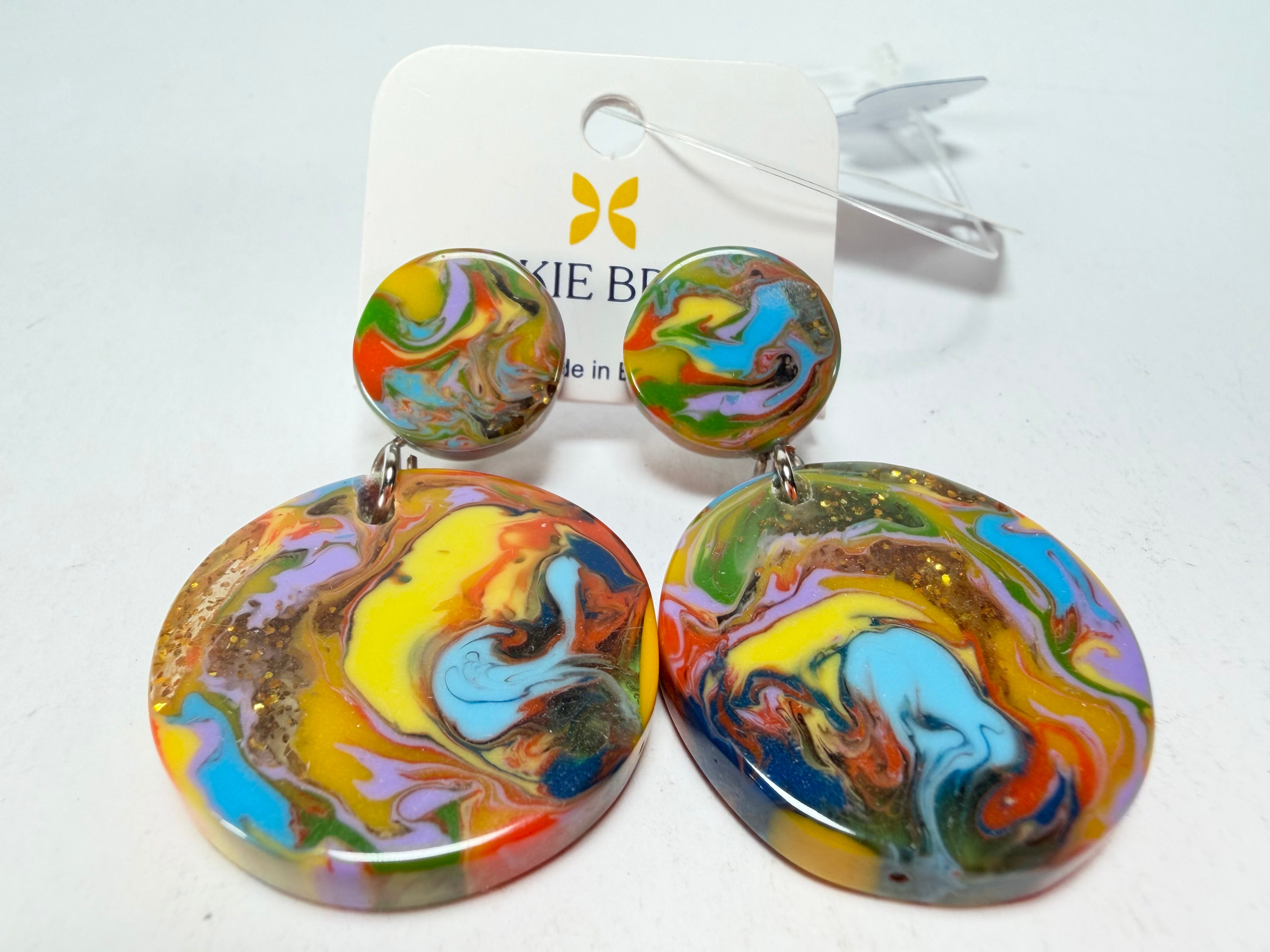 Jackie Brazil "Duo Stud" Kandinsky Disk On Pin Resin Earrings ( E0520 )