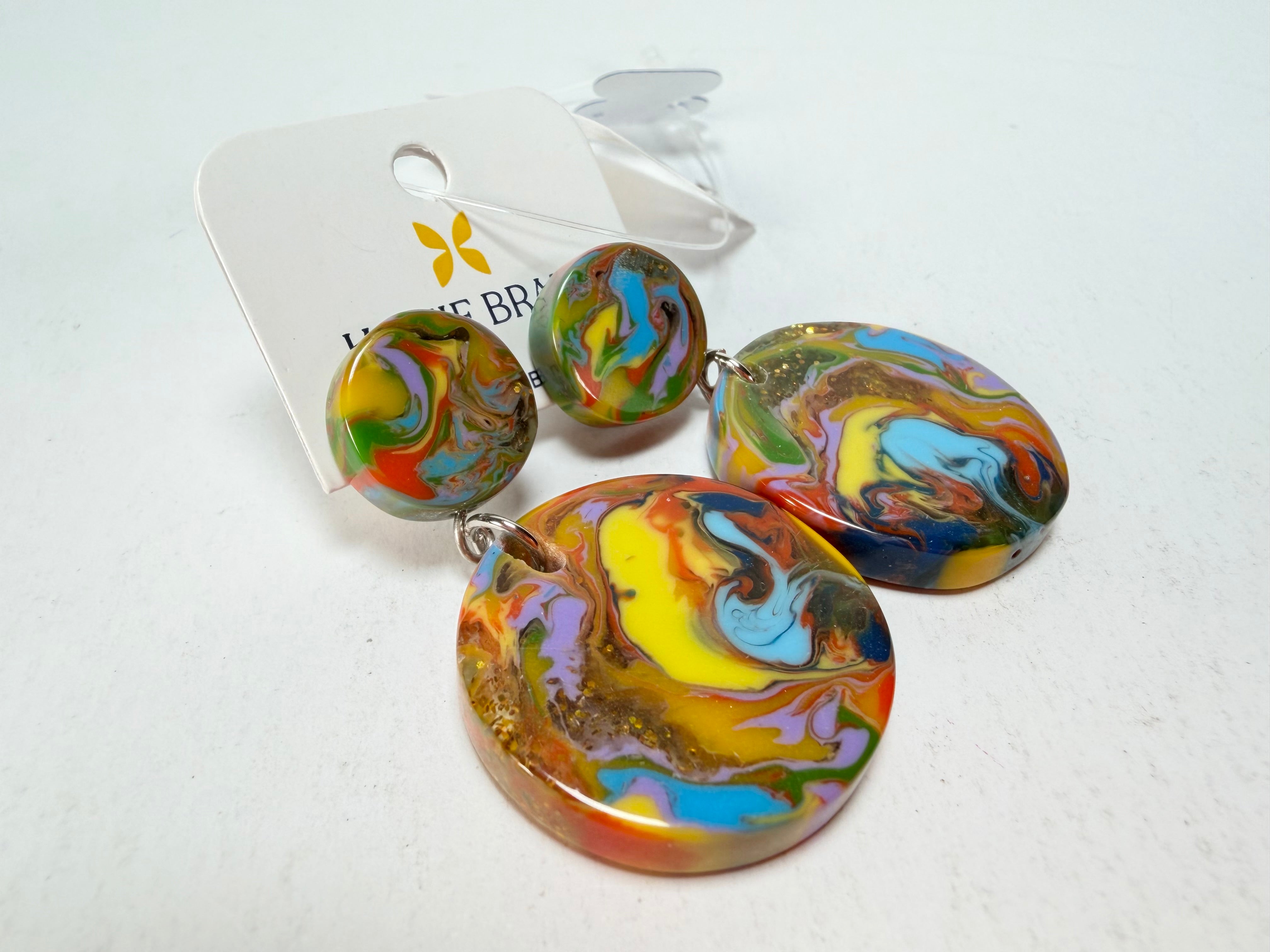 Jackie Brazil "Duo Stud" Kandinsky Disk On Pin Resin Earrings ( E0520 )