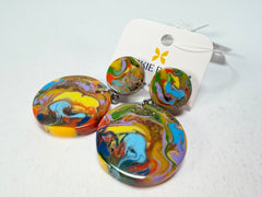Jackie Brazil "Duo Stud" Kandinsky Disk On Pin Resin Earrings ( E0520 )