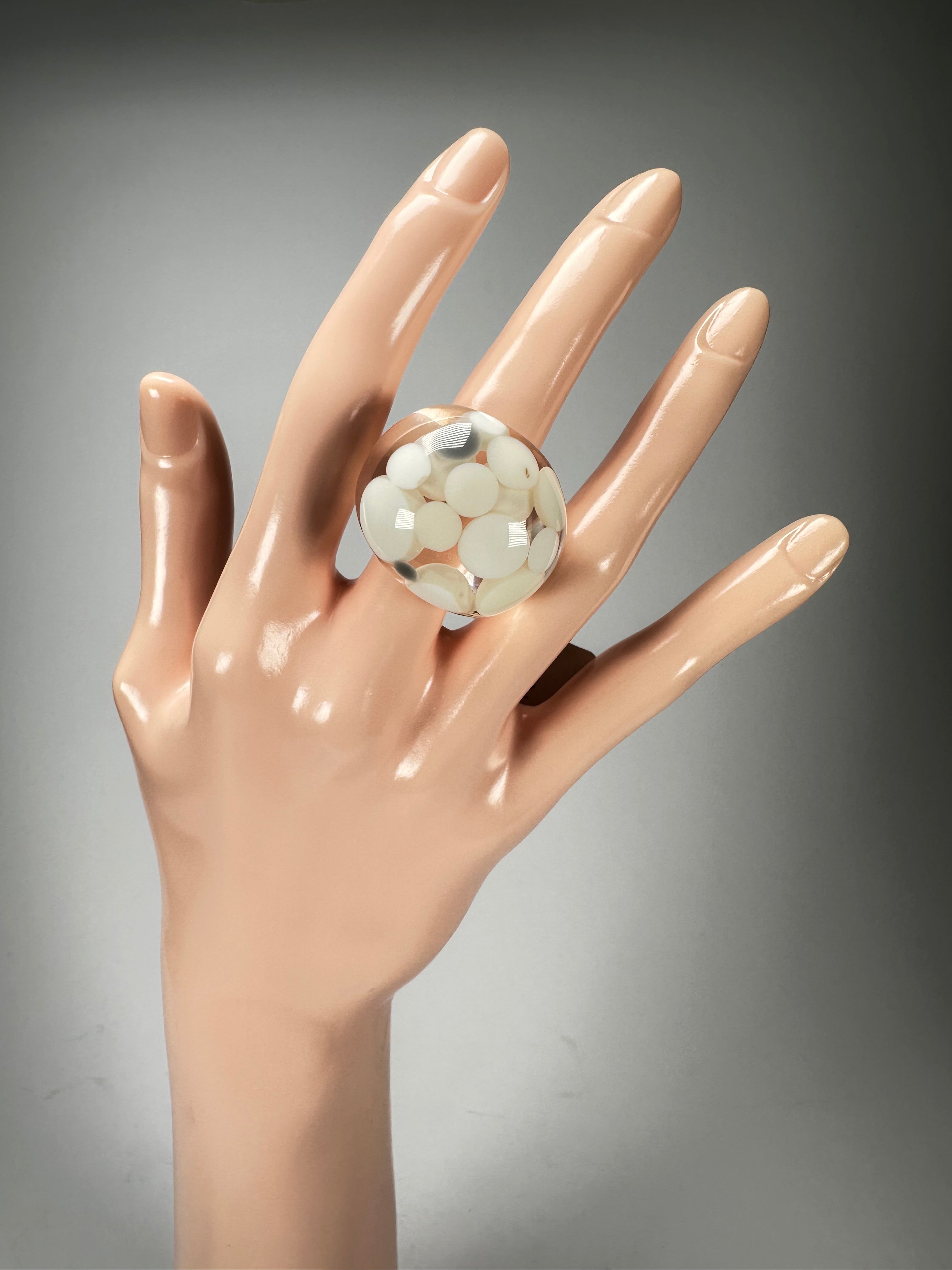 Jackie Brazil "Dot" Transparent Spots Cream Mix Resin Ring ( R1724 ) Size UK P / USA 7.5