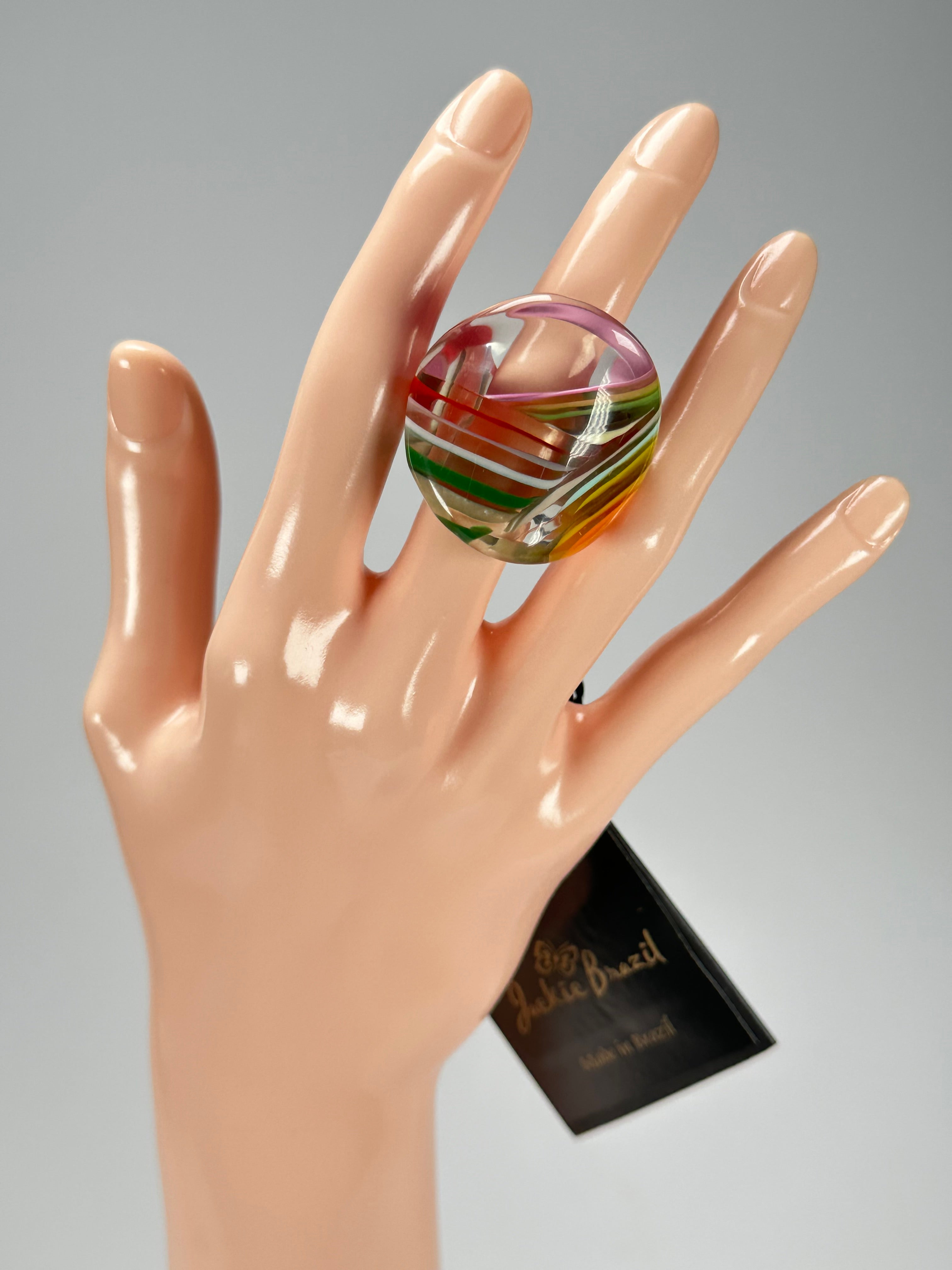 Jackie Brazil "Colours & Effects" Swirls Large Concave Resin Ring ( R3446 ) Size UK O / USA 7