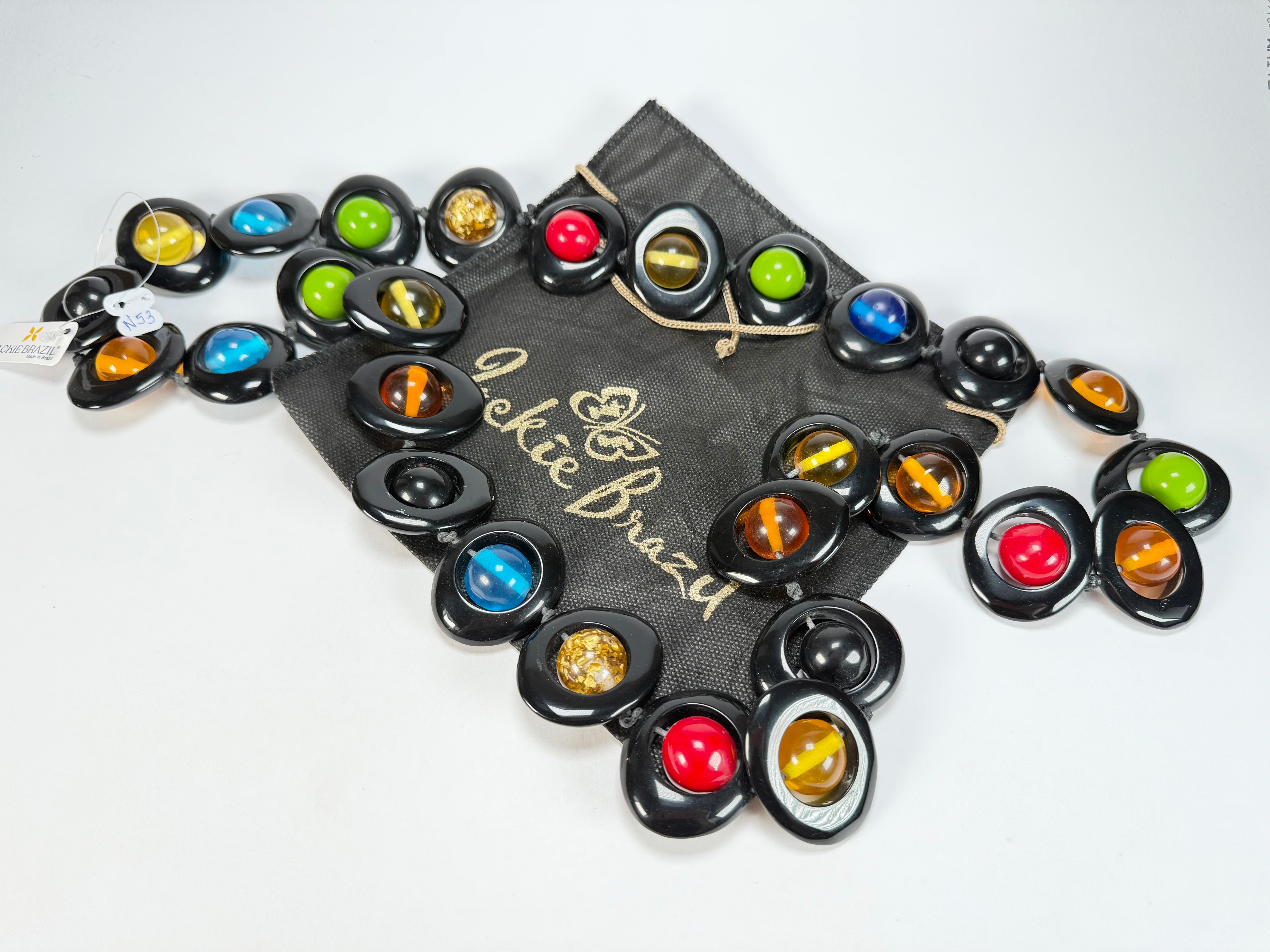 Jackie Brazil "Saturn" Black & Transparent Summer Mix Disc & Ball Long 110cm Necklace ( N0054 )