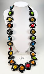 Jackie Brazil "Saturn" Black & Transparent Summer Mix Disc & Ball Long 110cm Necklace ( N0054 )