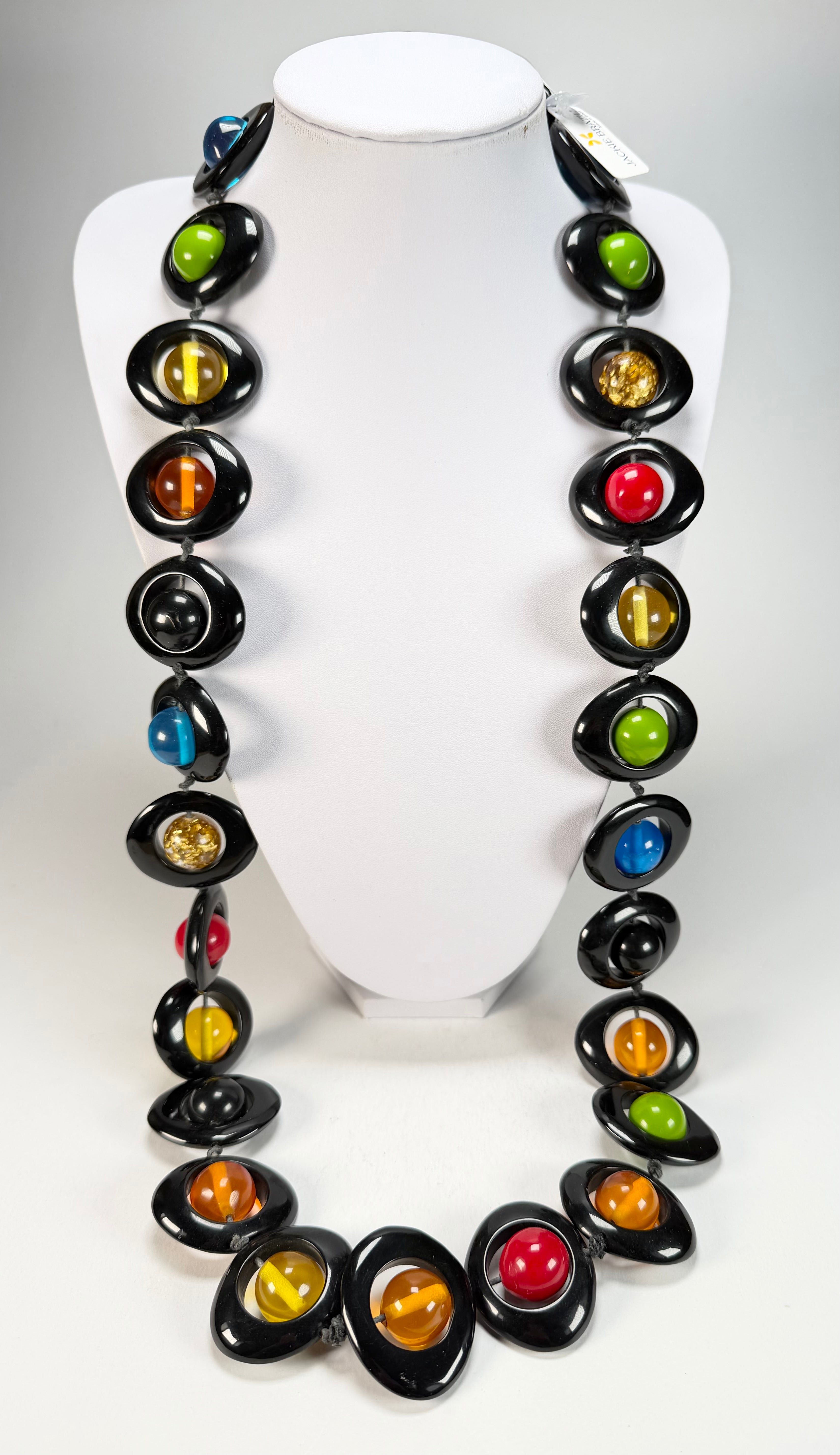 Jackie Brazil "Saturn" Black & Transparent Summer Mix Disc & Ball Long 110cm Necklace ( N0054 )
