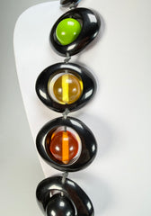 Jackie Brazil "Saturn" Black & Transparent Summer Mix Disc & Ball Long 110cm Necklace ( N0054 )