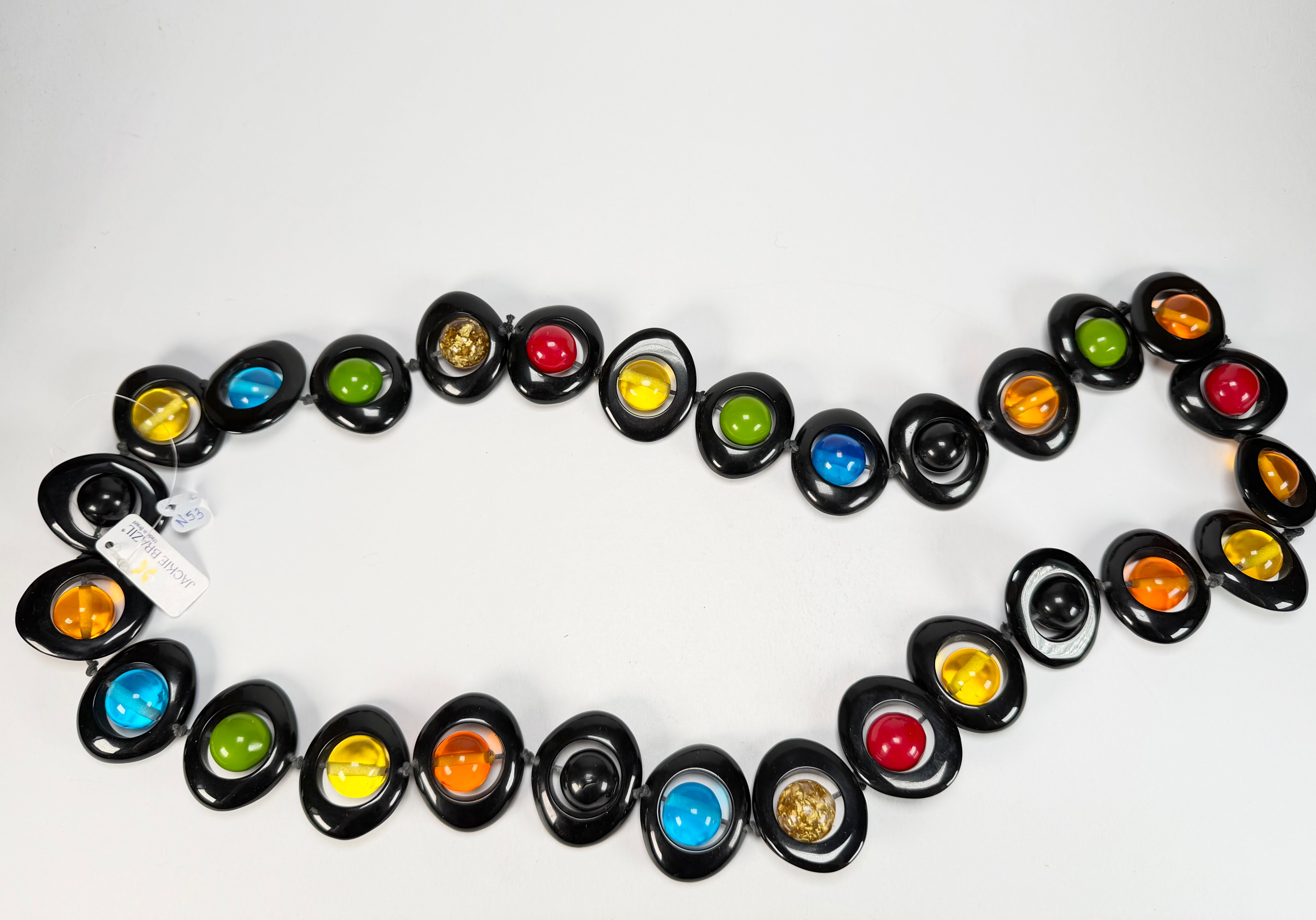 Jackie Brazil "Saturn" Black & Transparent Summer Mix Disc & Ball Long 110cm Necklace ( N0054 )
