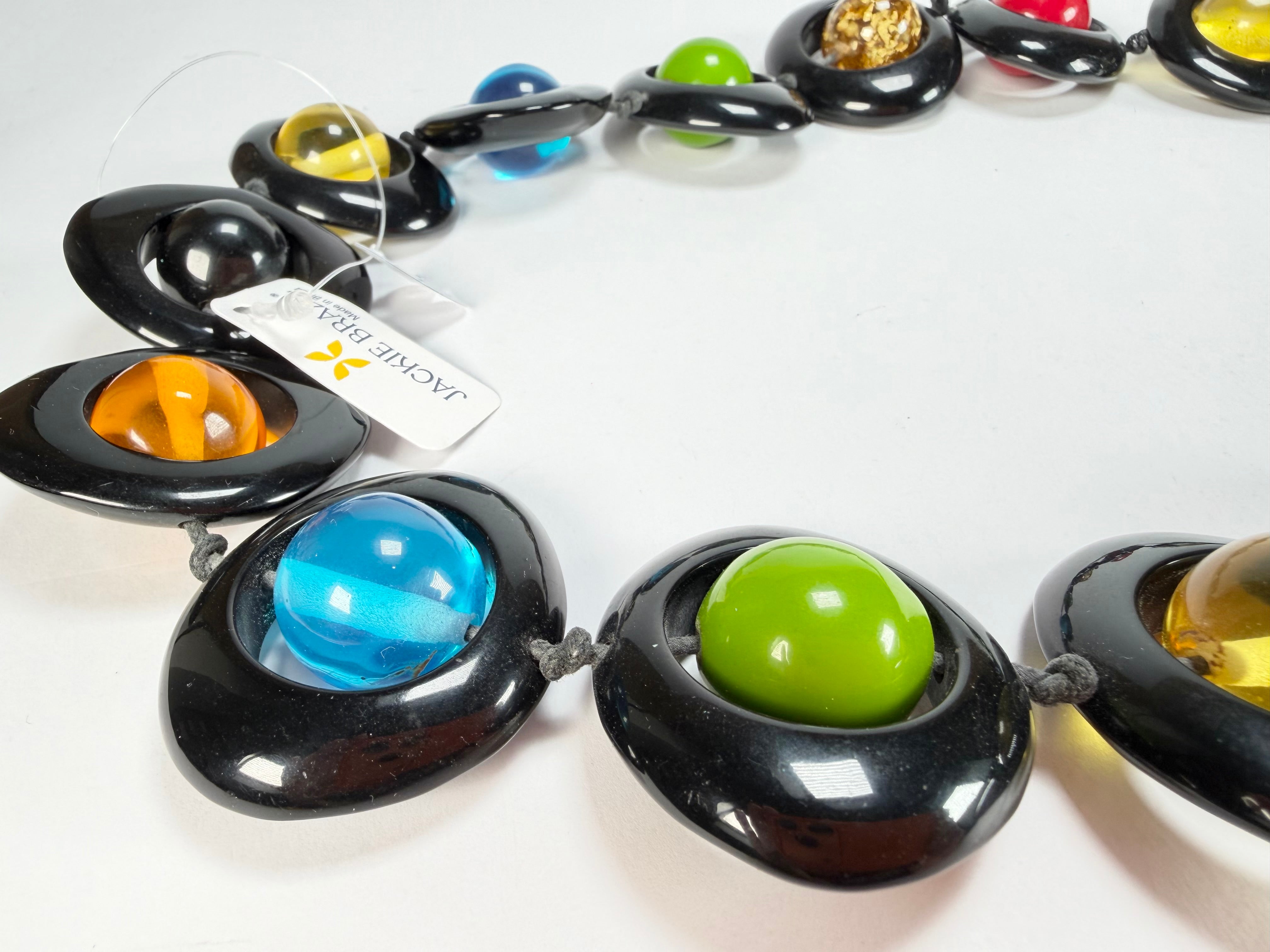 Jackie Brazil "Saturn" Black & Transparent Summer Mix Disc & Ball Long 110cm Necklace ( N0054 )