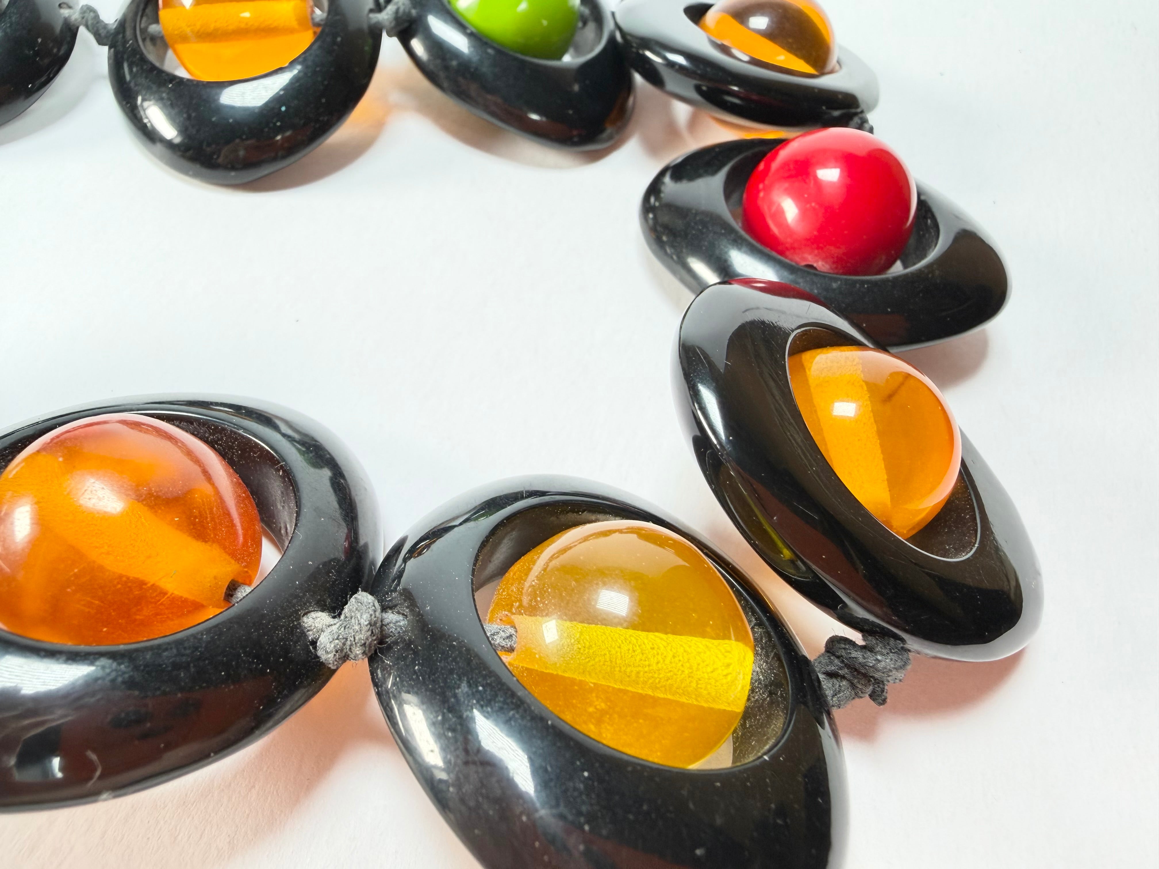 Jackie Brazil "Saturn" Black & Transparent Summer Mix Disc & Ball Long 110cm Necklace ( N0054 )