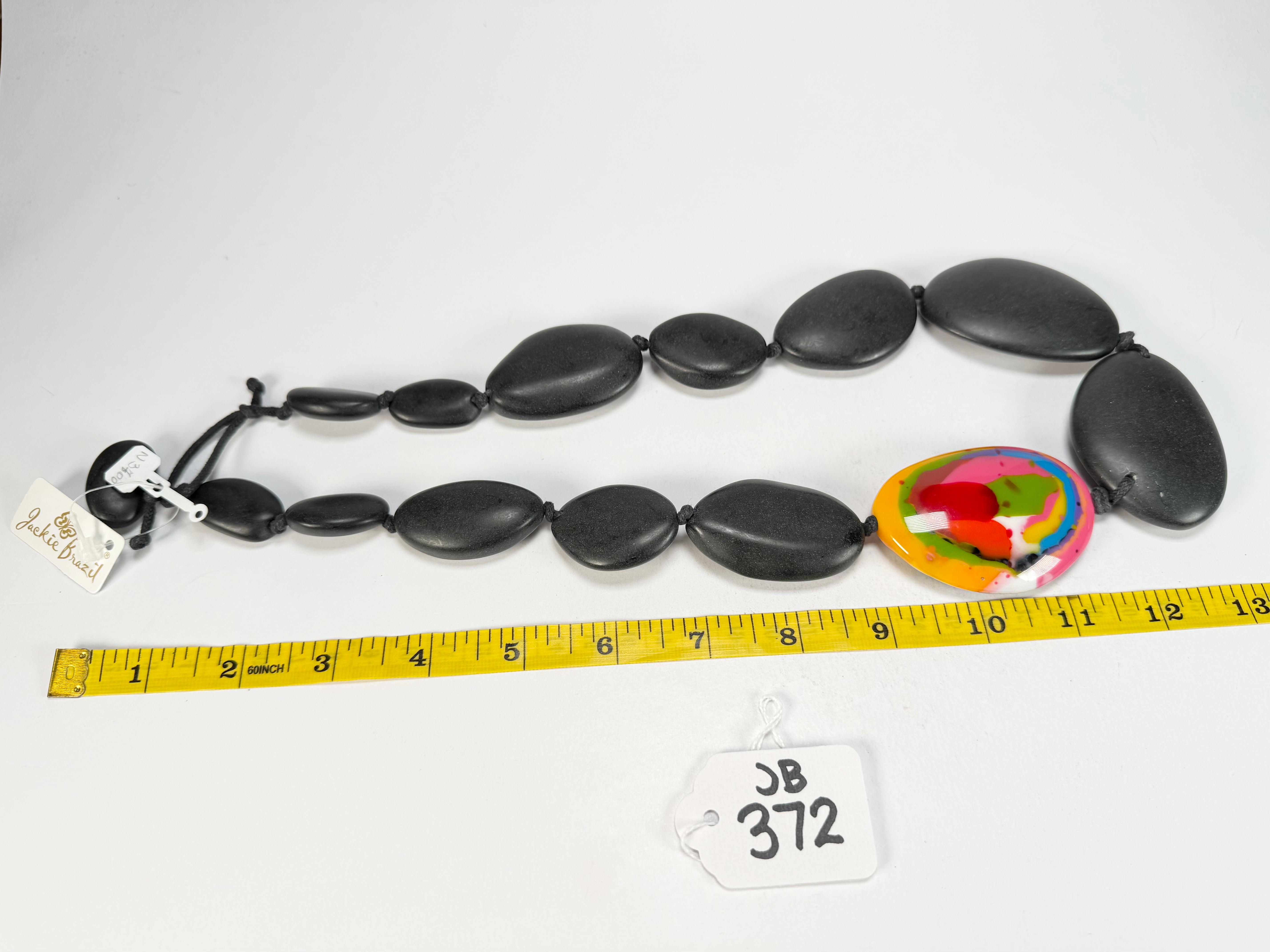 Jackie Brazil "Matt Black & Kandinsky" Long Flat Riverstones 65cm Necklace ( N3700 )