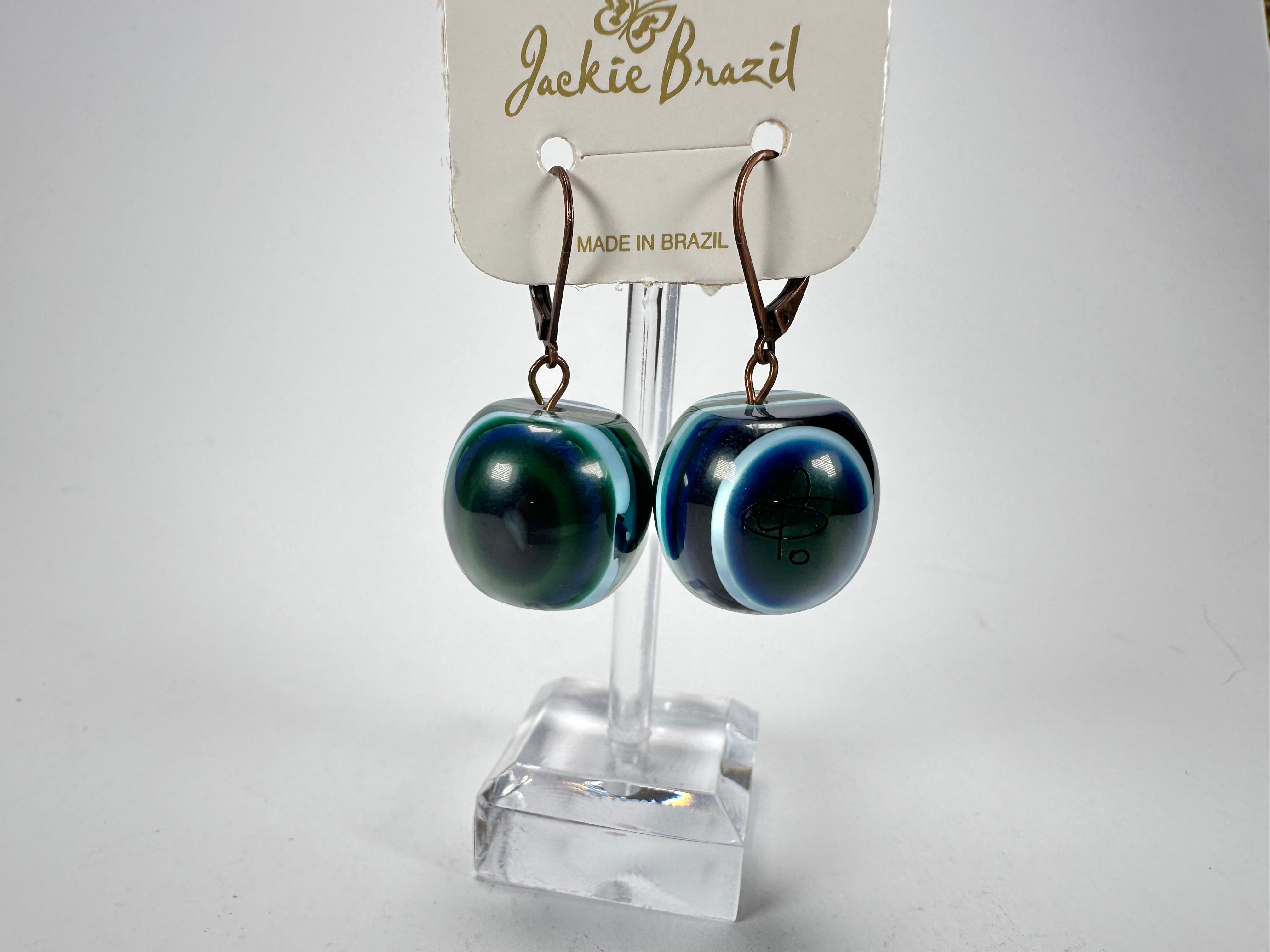 Jackie Brazil "Cat Eyes" Liquorice Balls Blue Mix Short Resin Earrings ( E0960 )