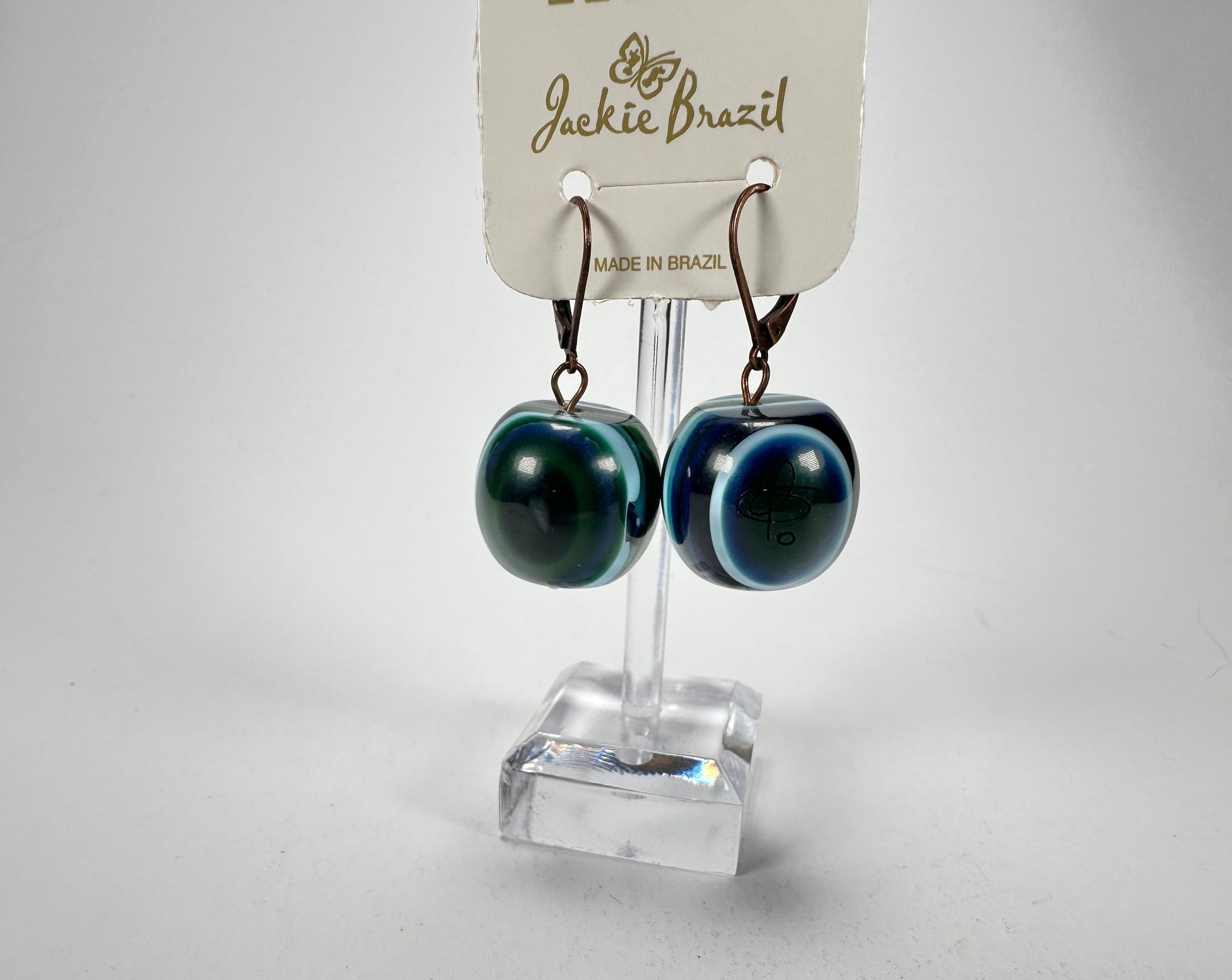 Jackie Brazil "Cat Eyes" Liquorice Balls Blue Mix Short Resin Earrings ( E0960 )