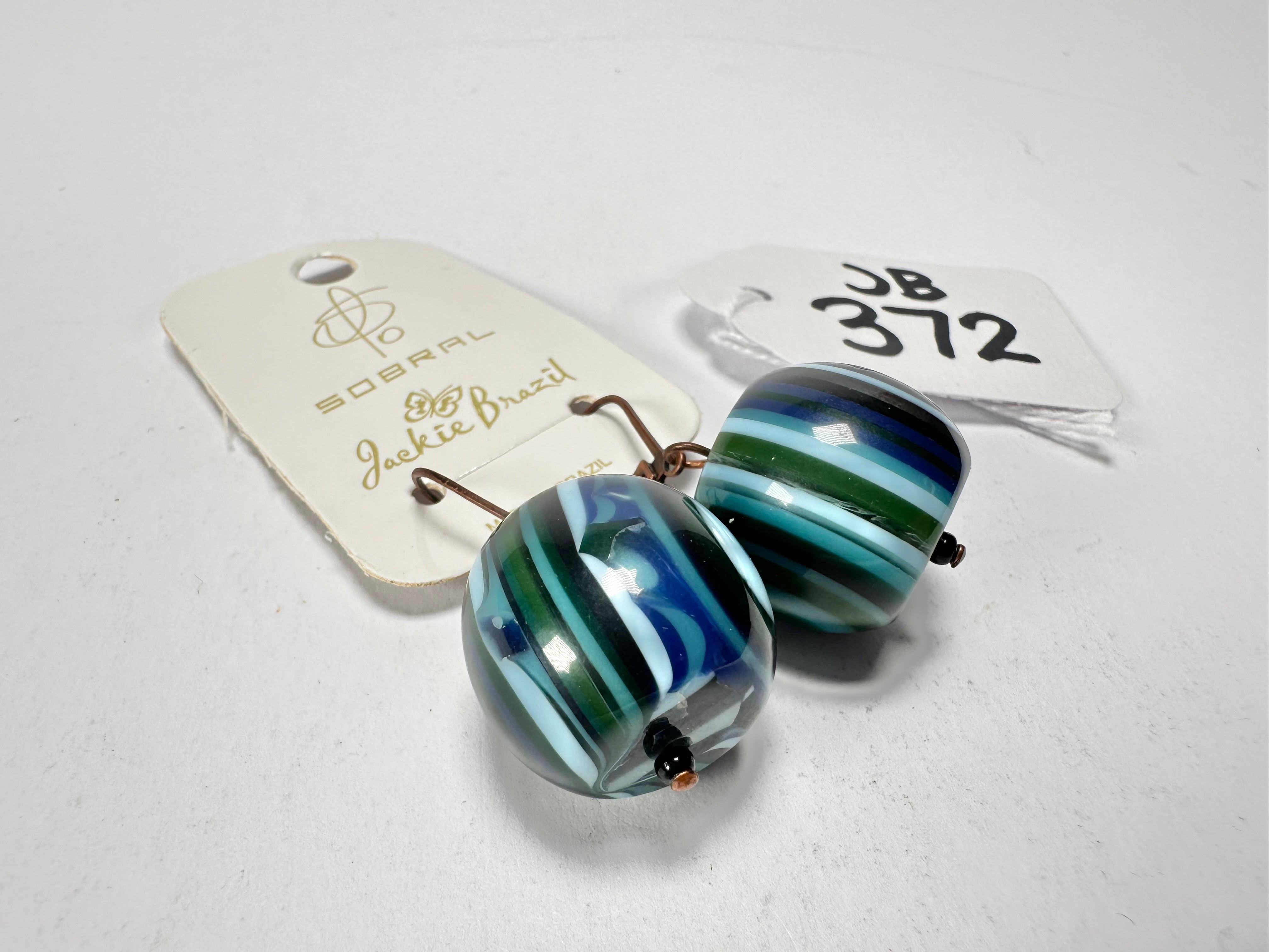 Jackie Brazil "Cat Eyes" Liquorice Balls Blue Mix Short Resin Earrings ( E0960 )