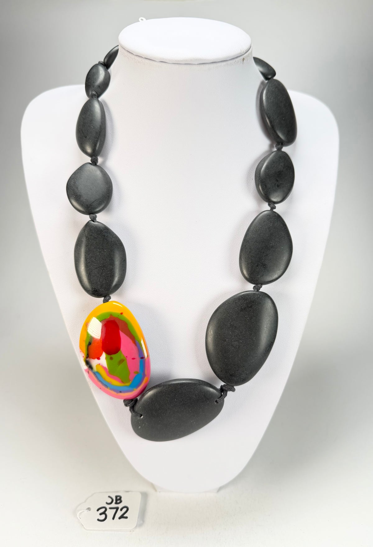 Jackie Brazil "Matt Black & Kandinsky" Long Flat Riverstones 65cm Necklace ( N3700 )
