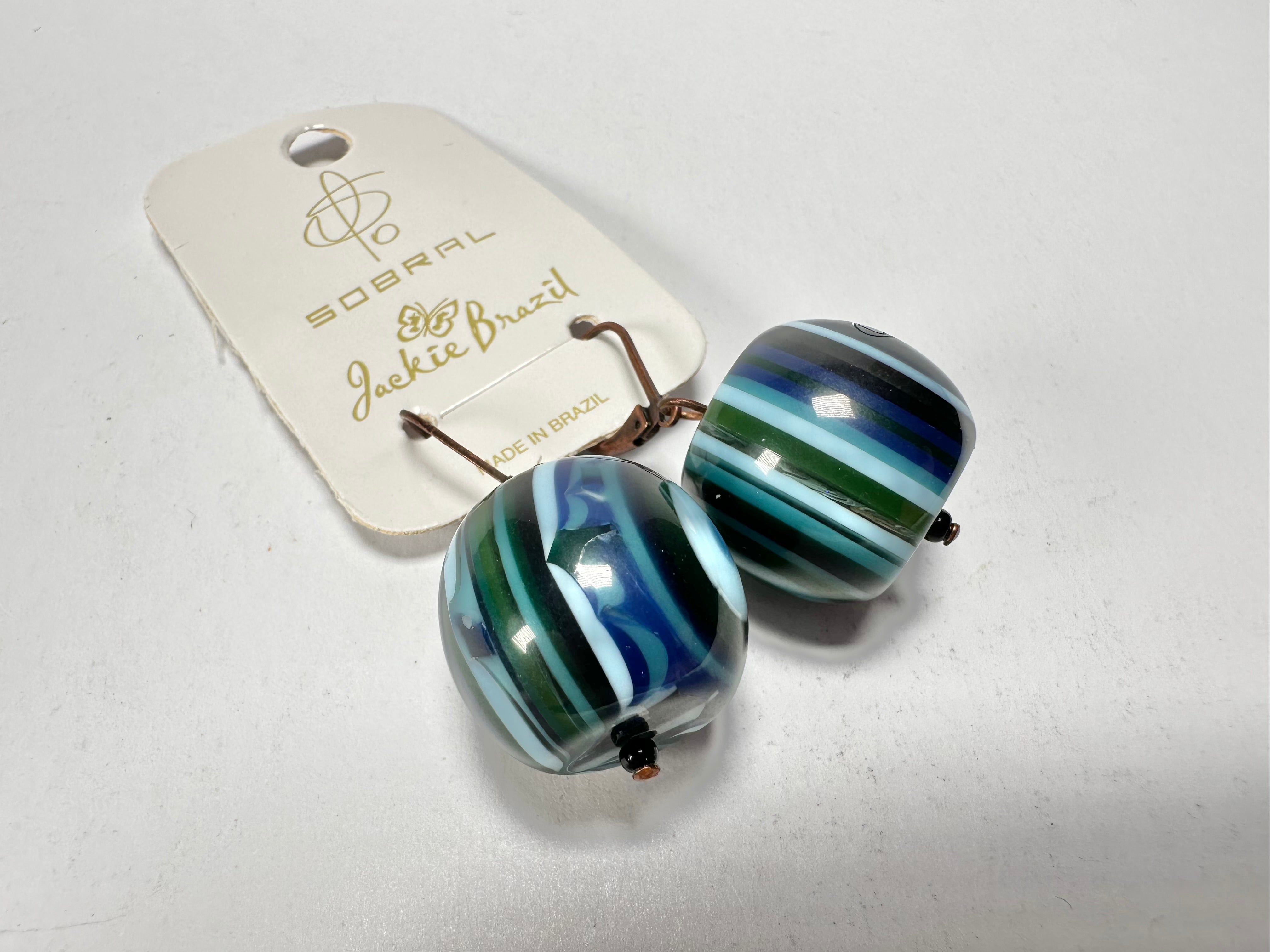 Jackie Brazil "Cat Eyes" Liquorice Balls Blue Mix Short Resin Earrings ( E0960 )