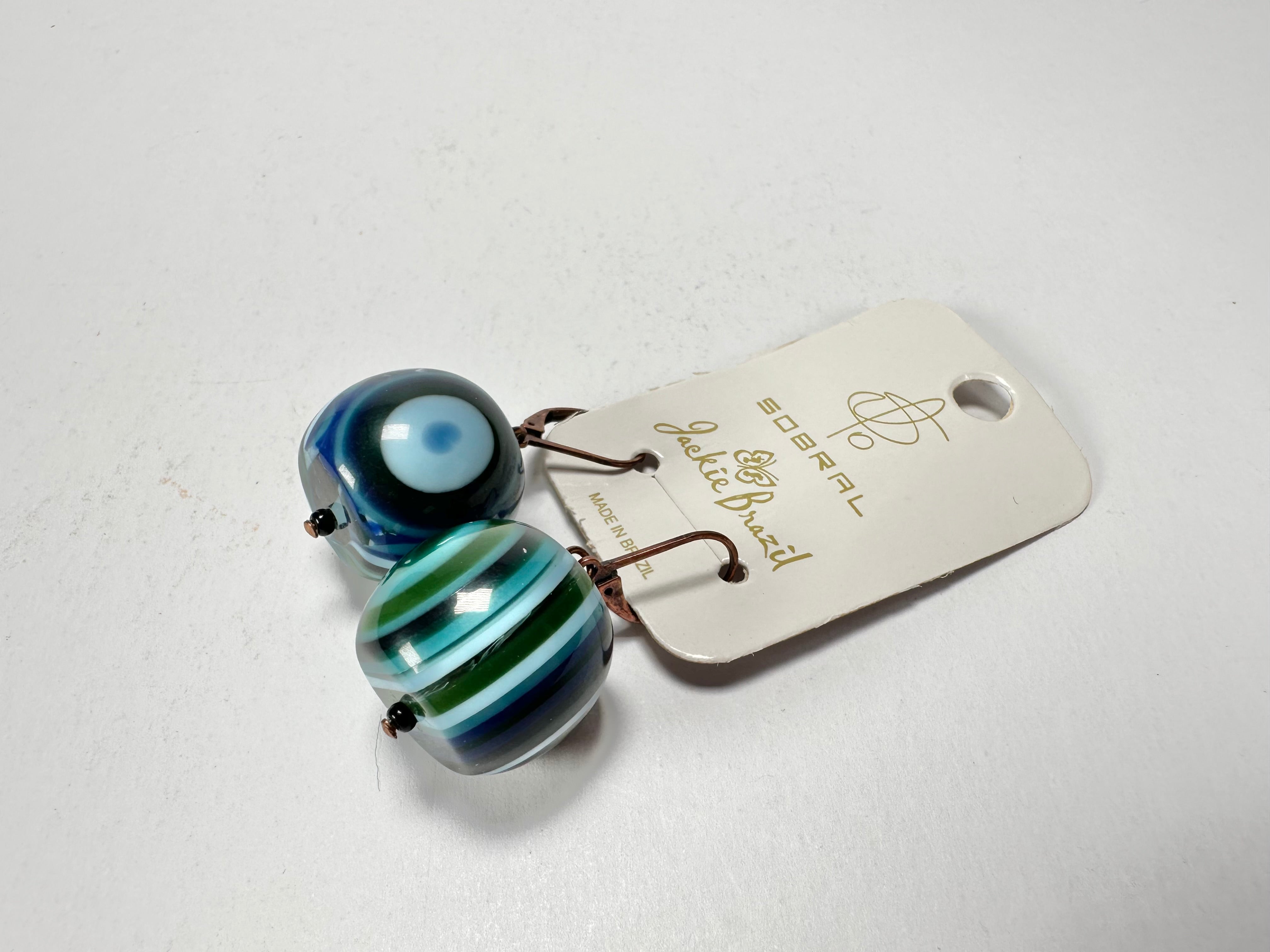 Jackie Brazil "Cat Eyes" Liquorice Balls Blue Mix Short Resin Earrings ( E0960 )