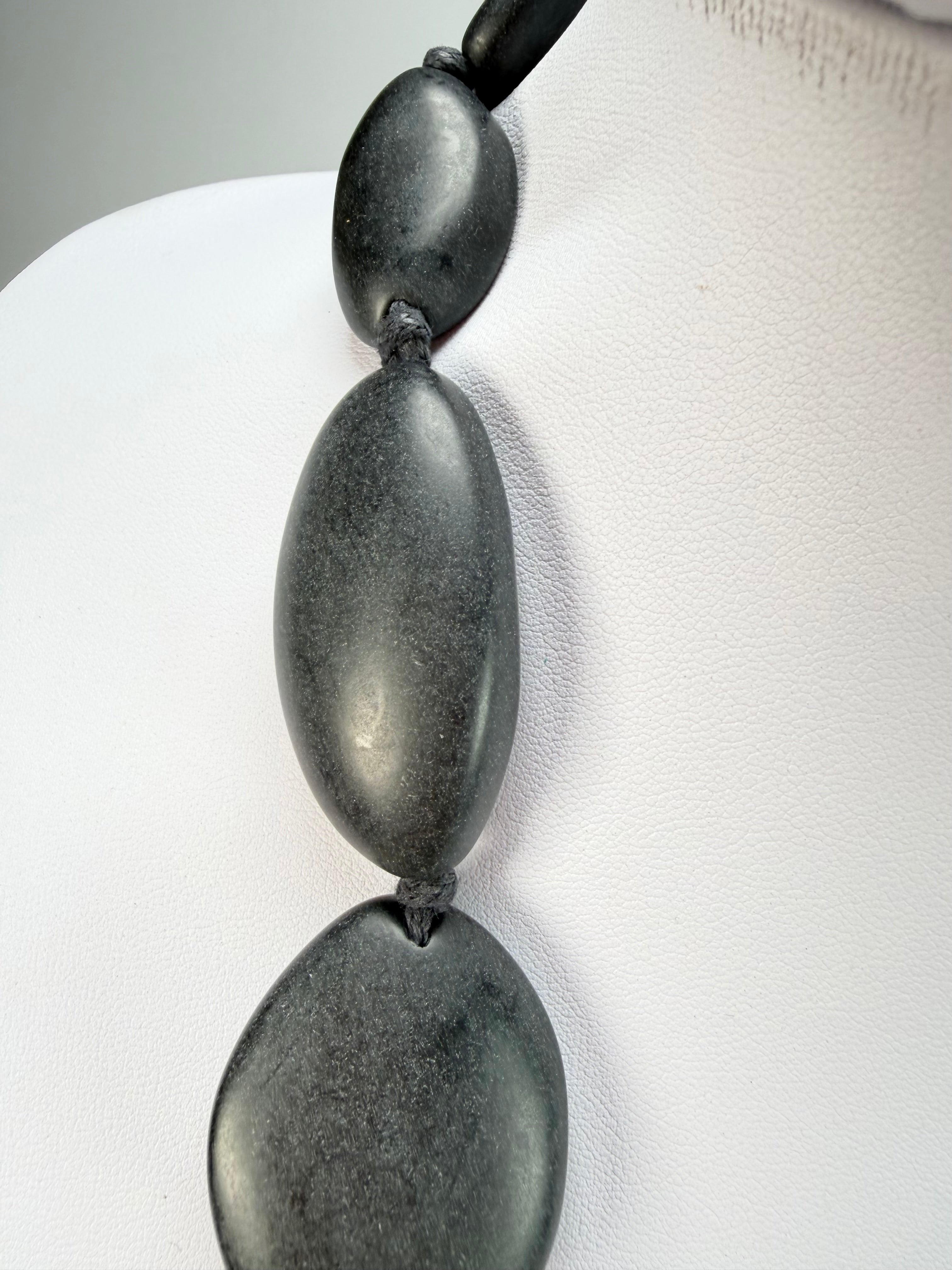Jackie Brazil "Matt Black & Kandinsky" Long Flat Riverstones 65cm Necklace ( N3700 )