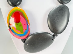 Jackie Brazil "Matt Black & Kandinsky" Long Flat Riverstones 65cm Necklace ( N3700 )