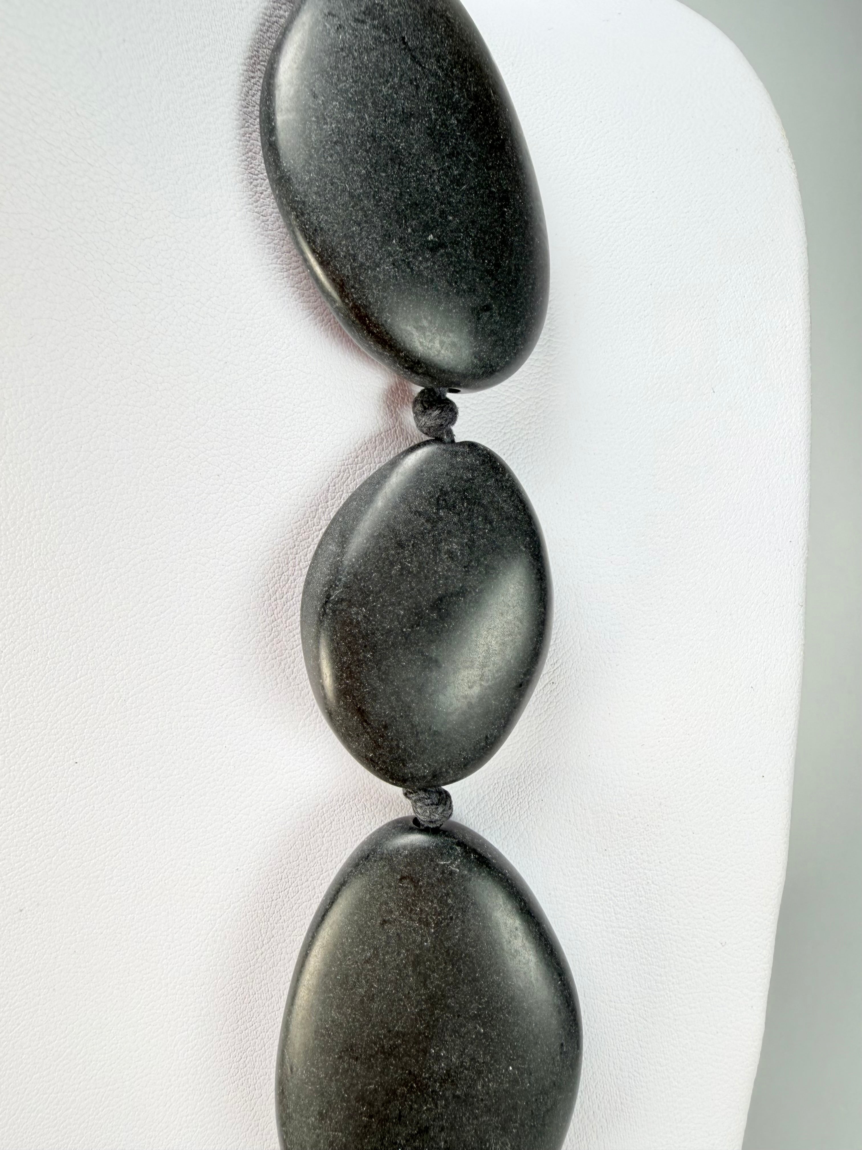 Jackie Brazil "Matt Black & Kandinsky" Long Flat Riverstones 65cm Necklace ( N3700 )
