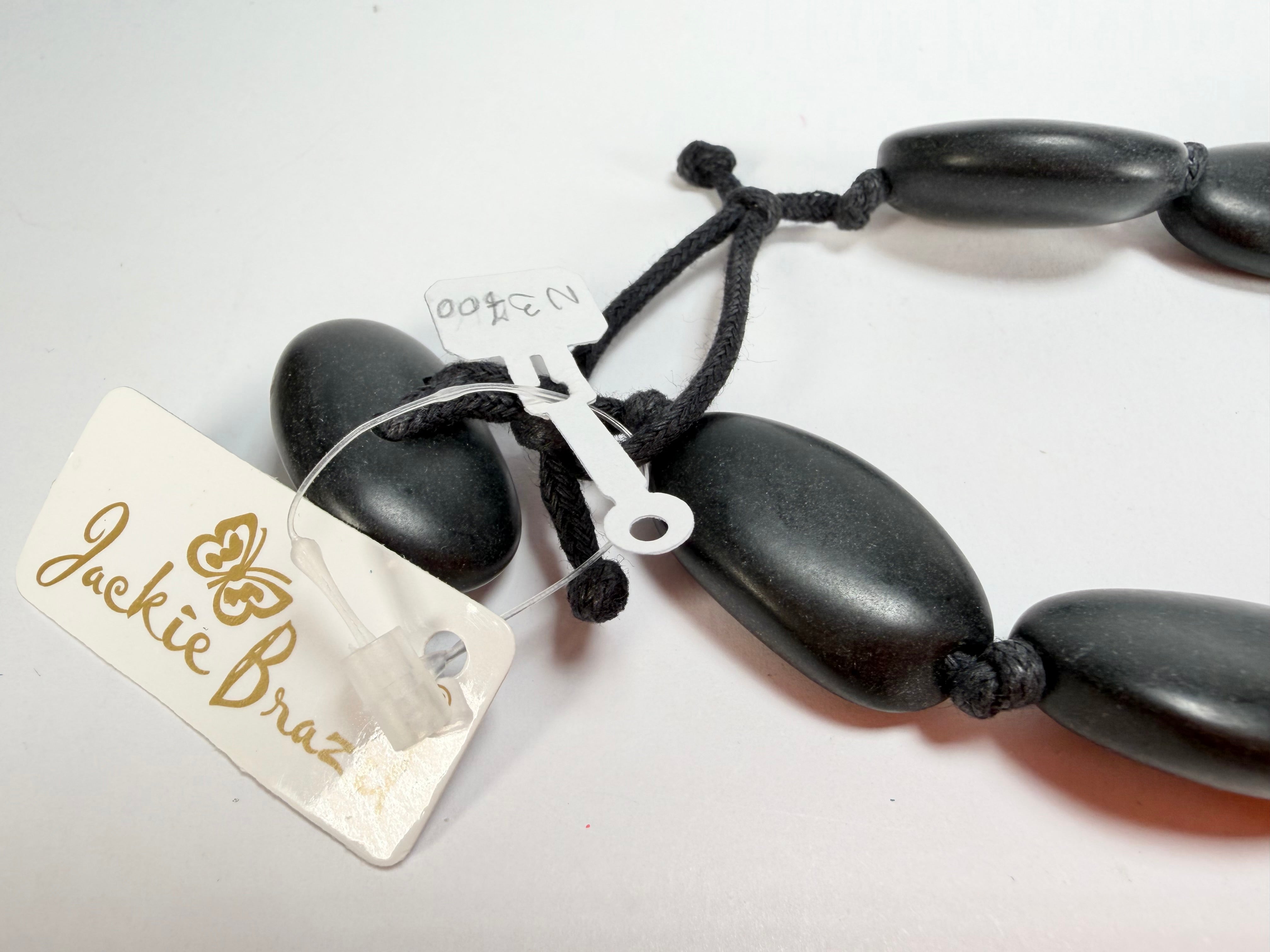 Jackie Brazil "Matt Black & Kandinsky" Long Flat Riverstones 65cm Necklace ( N3700 )