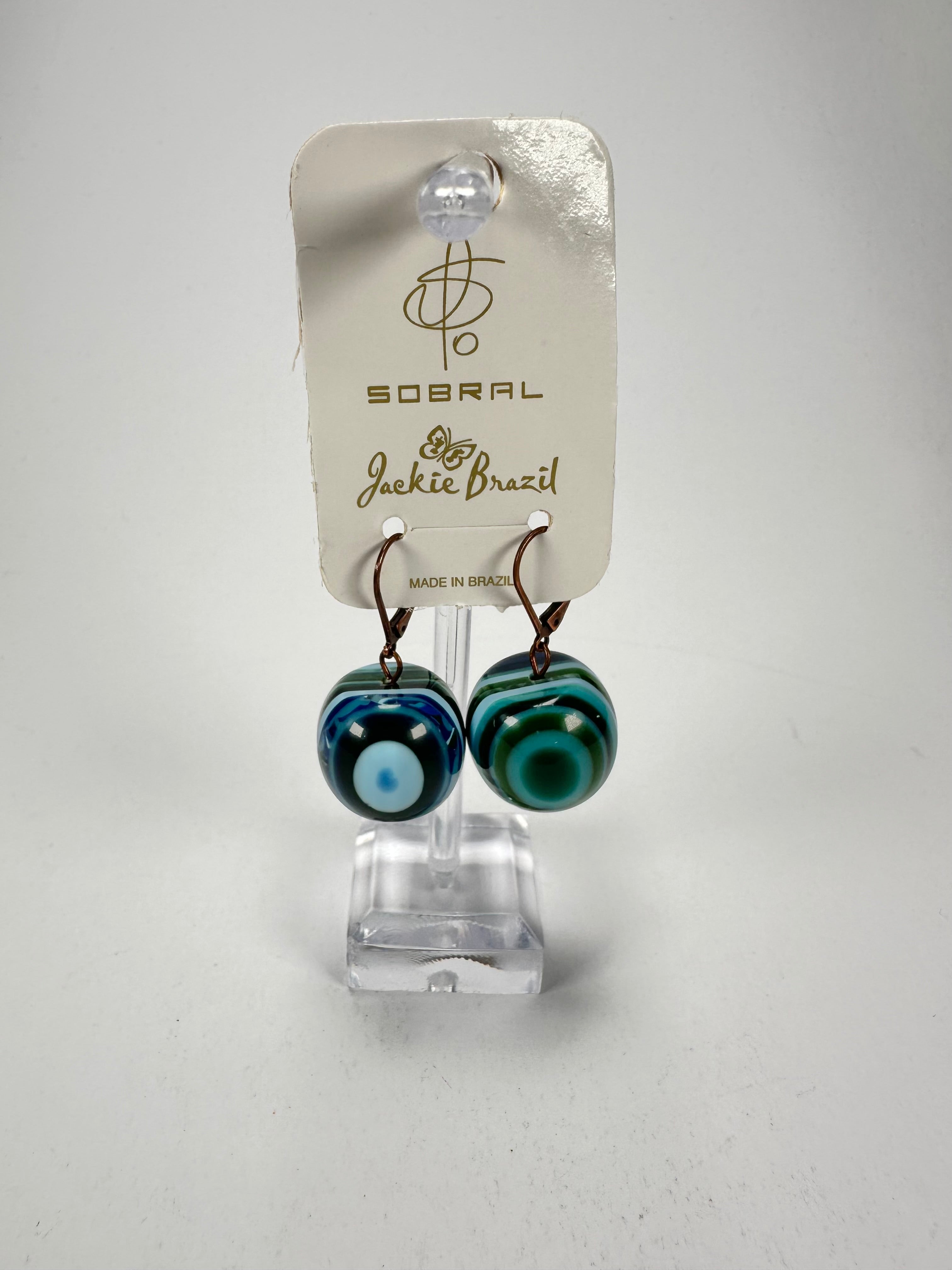 Jackie Brazil "Cat Eyes" Liquorice Balls Blue Mix Short Resin Earrings ( E0960 )