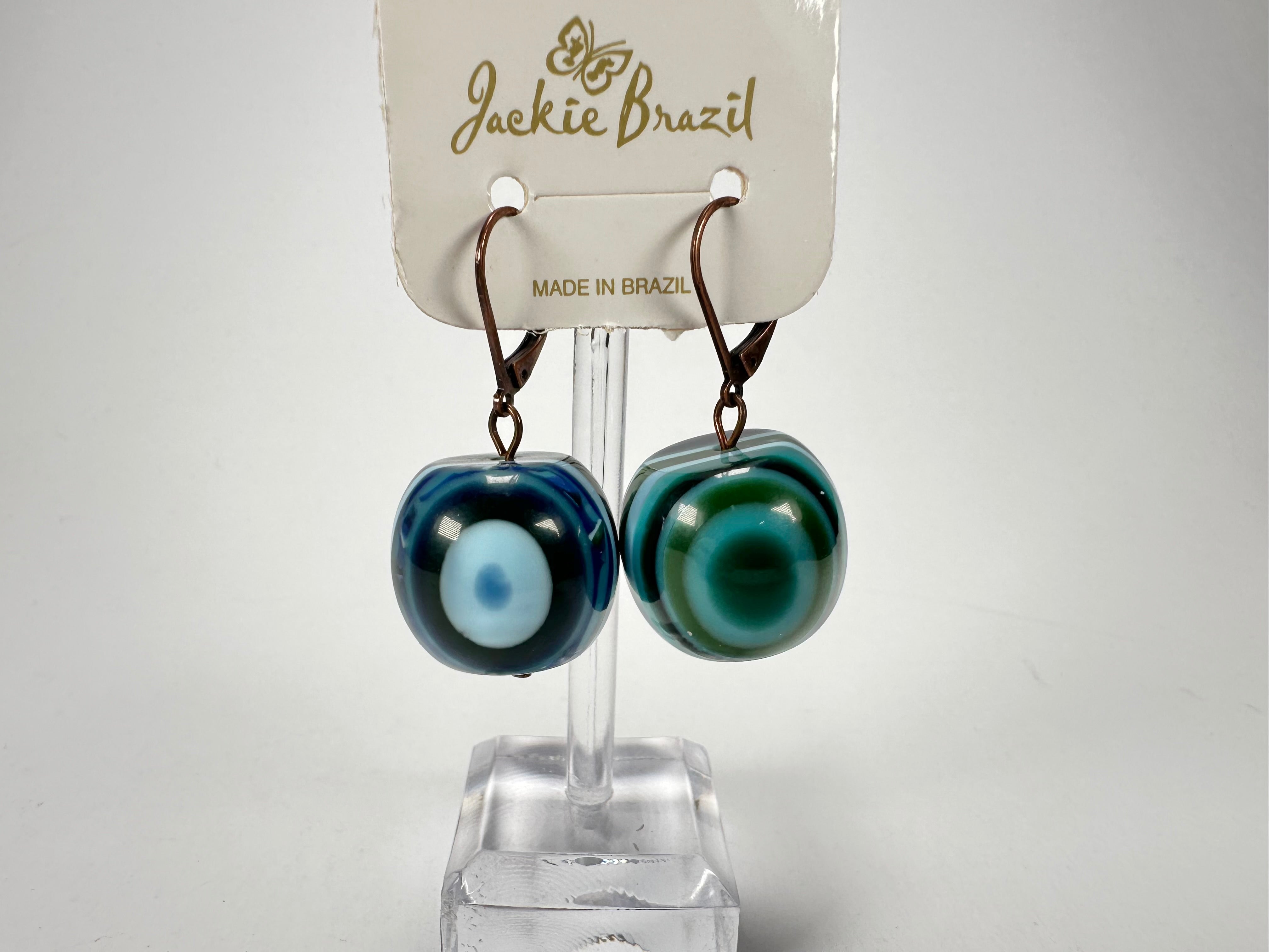 Jackie Brazil "Cat Eyes" Liquorice Balls Blue Mix Short Resin Earrings ( E0960 )