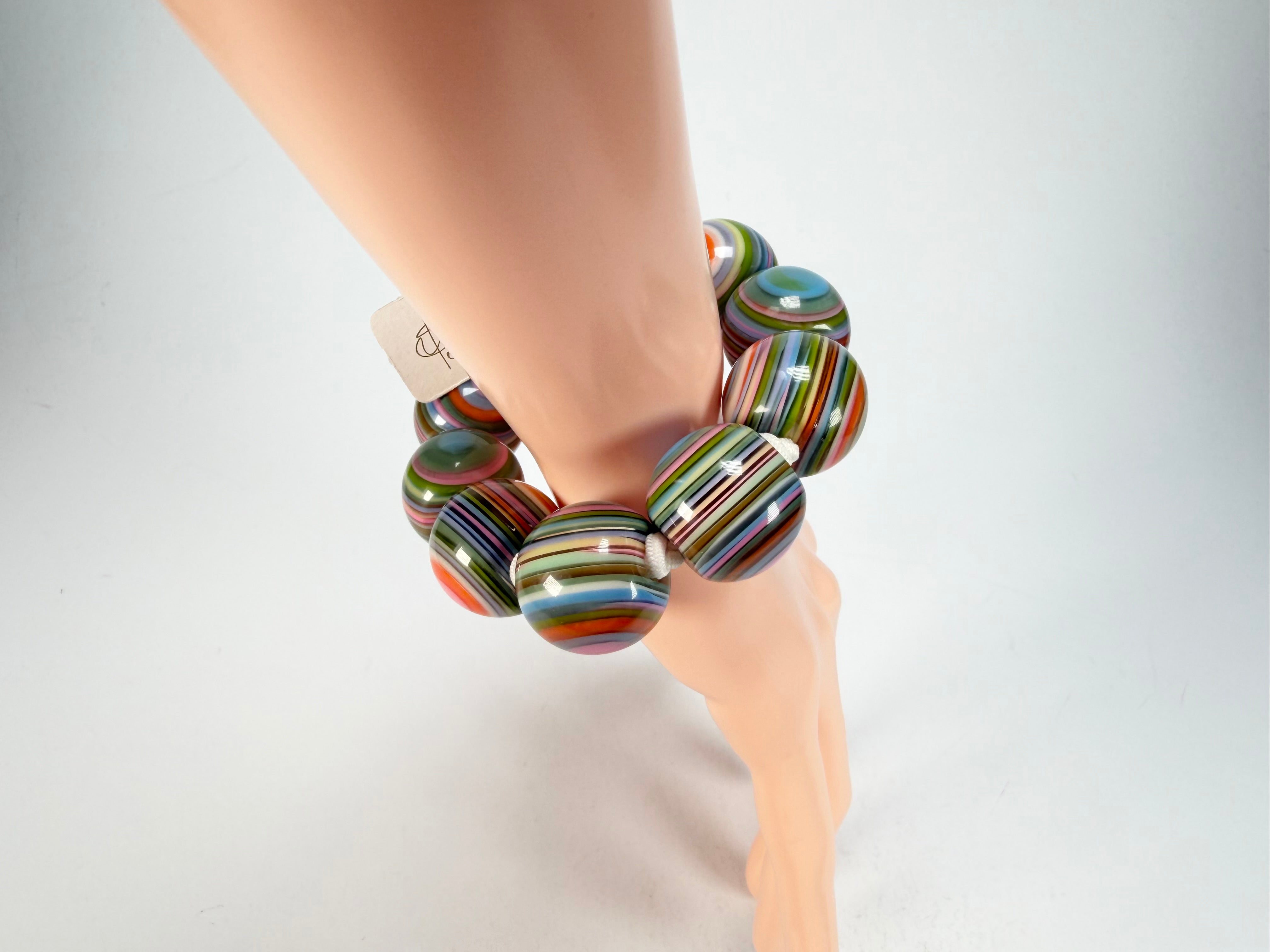 Jackie Brazil "Cat Eyes" Liquorice Allsorts Balls Spring Mix Resin Bracelet ( B0885 )