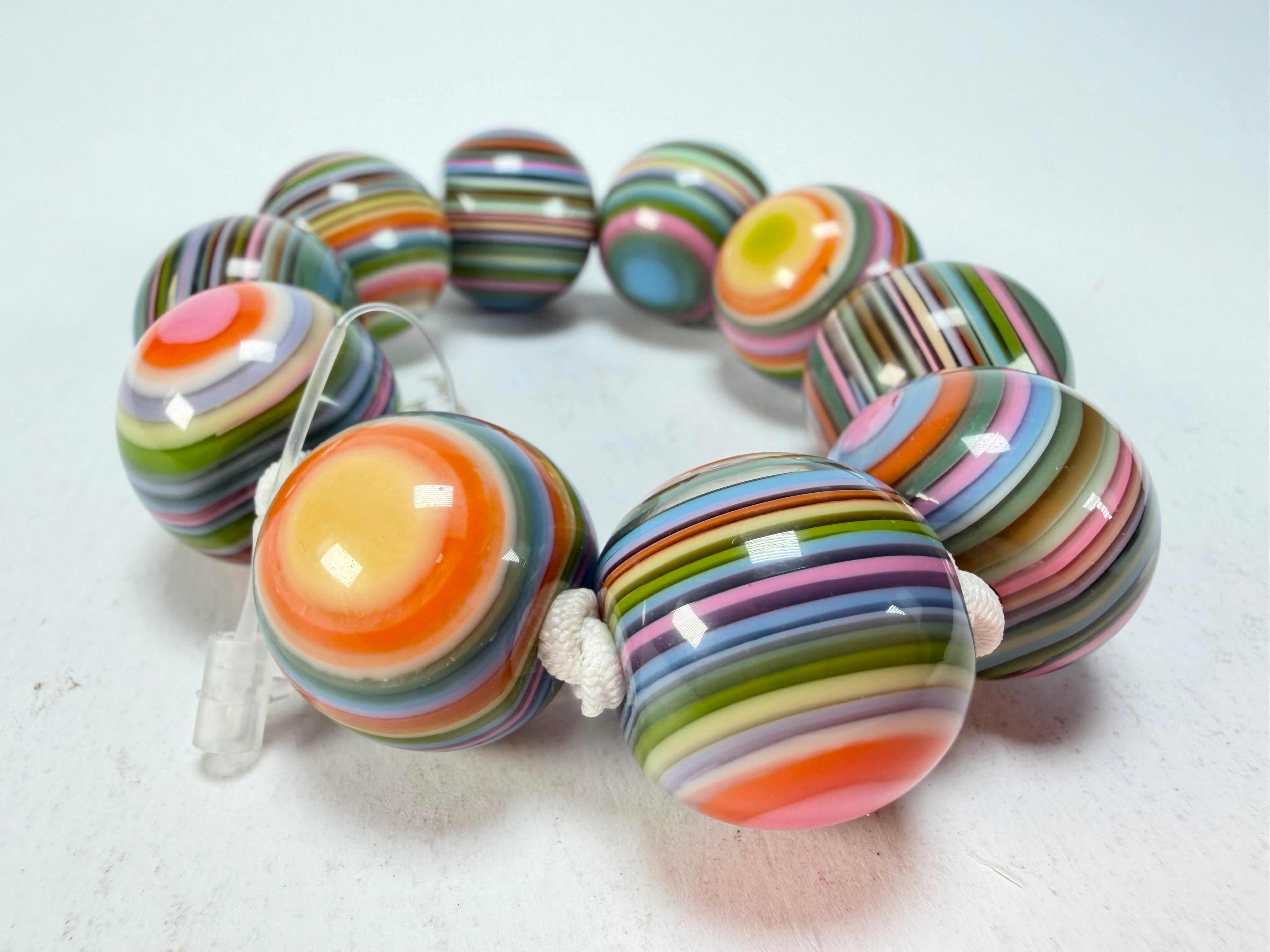 Jackie Brazil "Cat Eyes" Liquorice Allsorts Balls Spring Mix Resin Bracelet ( B0885 )