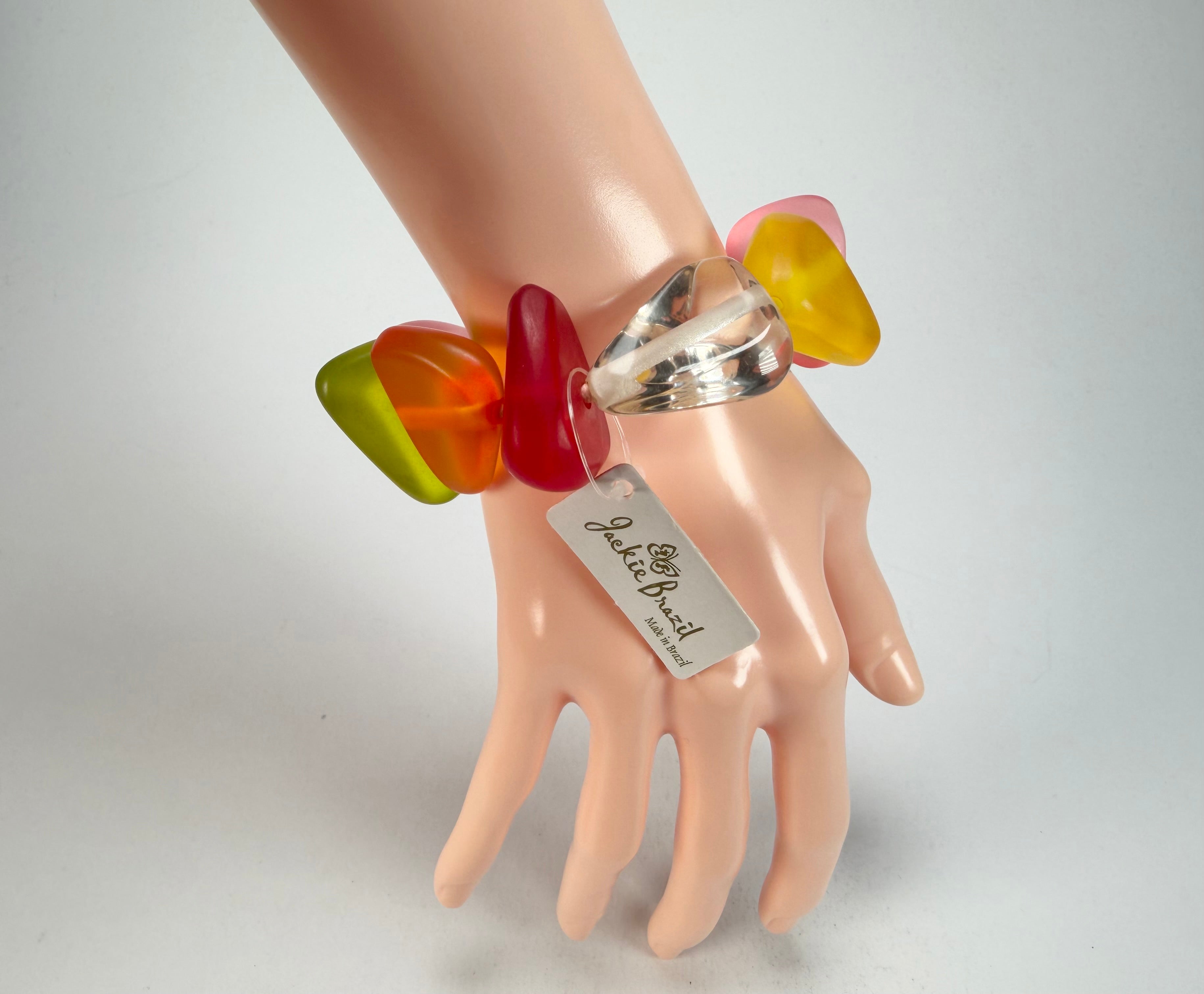 Jackie Brazil "Diamonds" Transparent Summer Frost Flintstone Bone Bracelet ( B0211 )