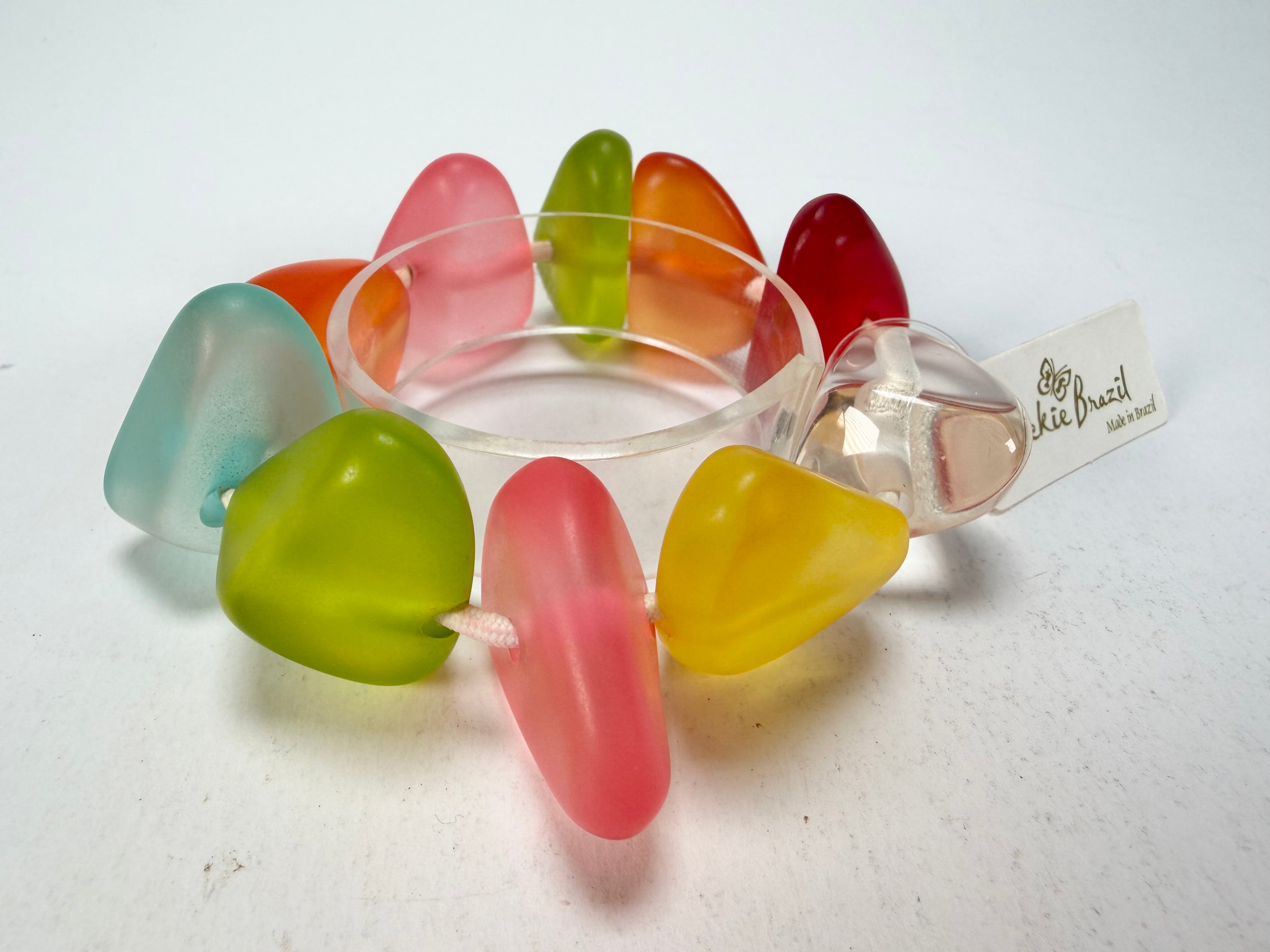 Jackie Brazil "Diamonds" Transparent Summer Frost Flintstone Bone Bracelet ( B0211 )
