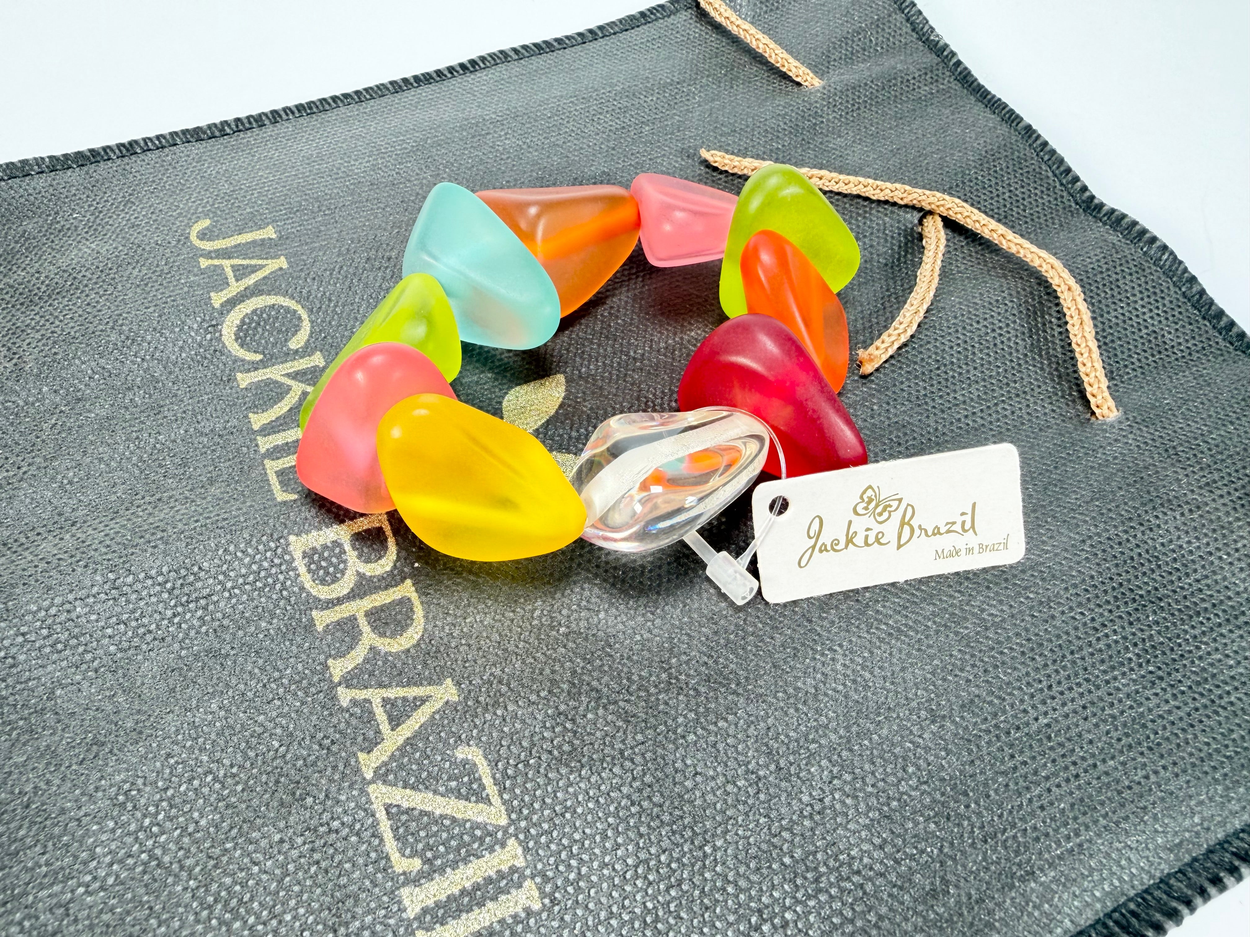 Jackie Brazil "Diamonds" Transparent Summer Frost Flintstone Bone Bracelet ( B0211 )