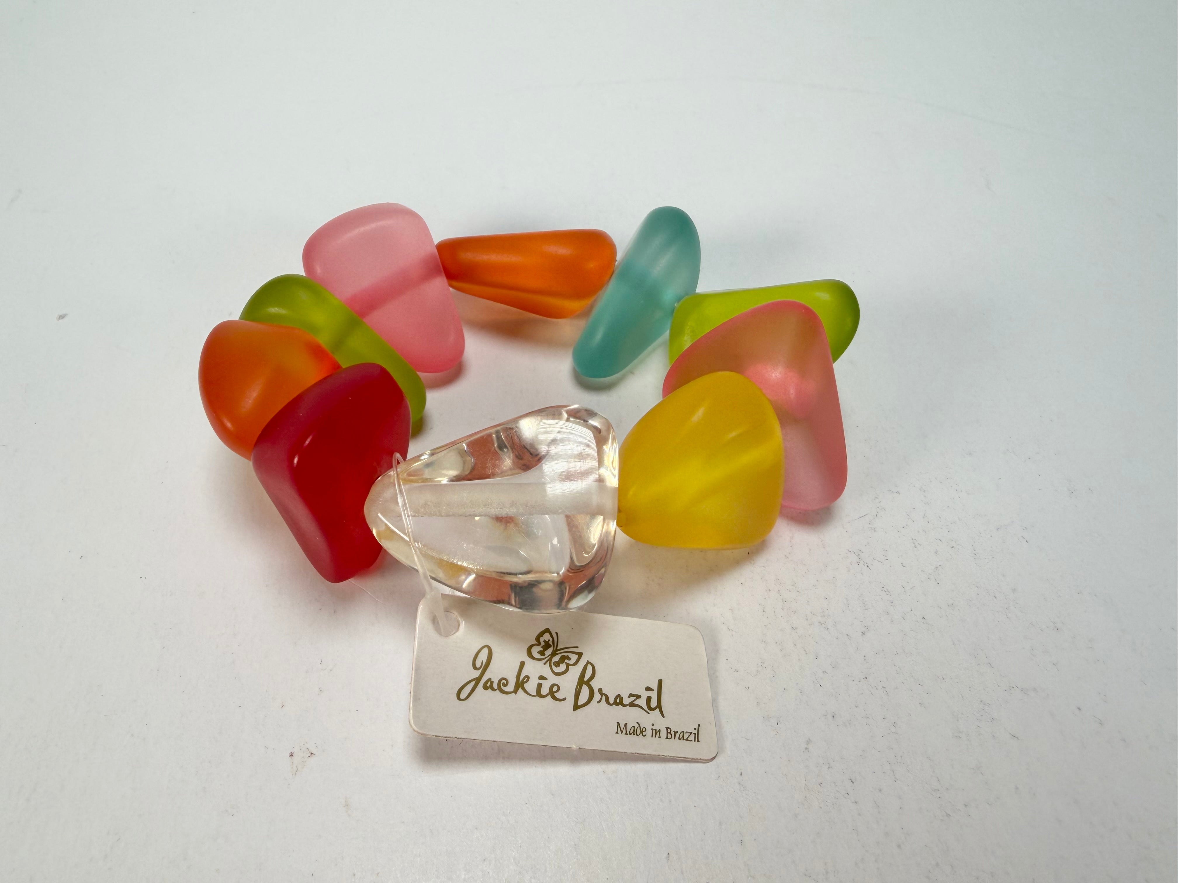 Jackie Brazil "Diamonds" Transparent Summer Frost Flintstone Bone Bracelet ( B0211 )