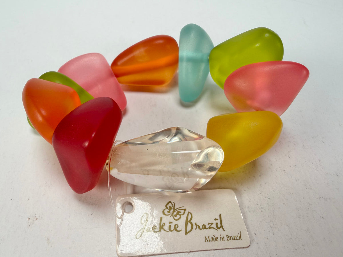 Jackie Brazil "Diamonds" Transparent Summer Frost Flintstone Bone Bracelet ( B0211 )