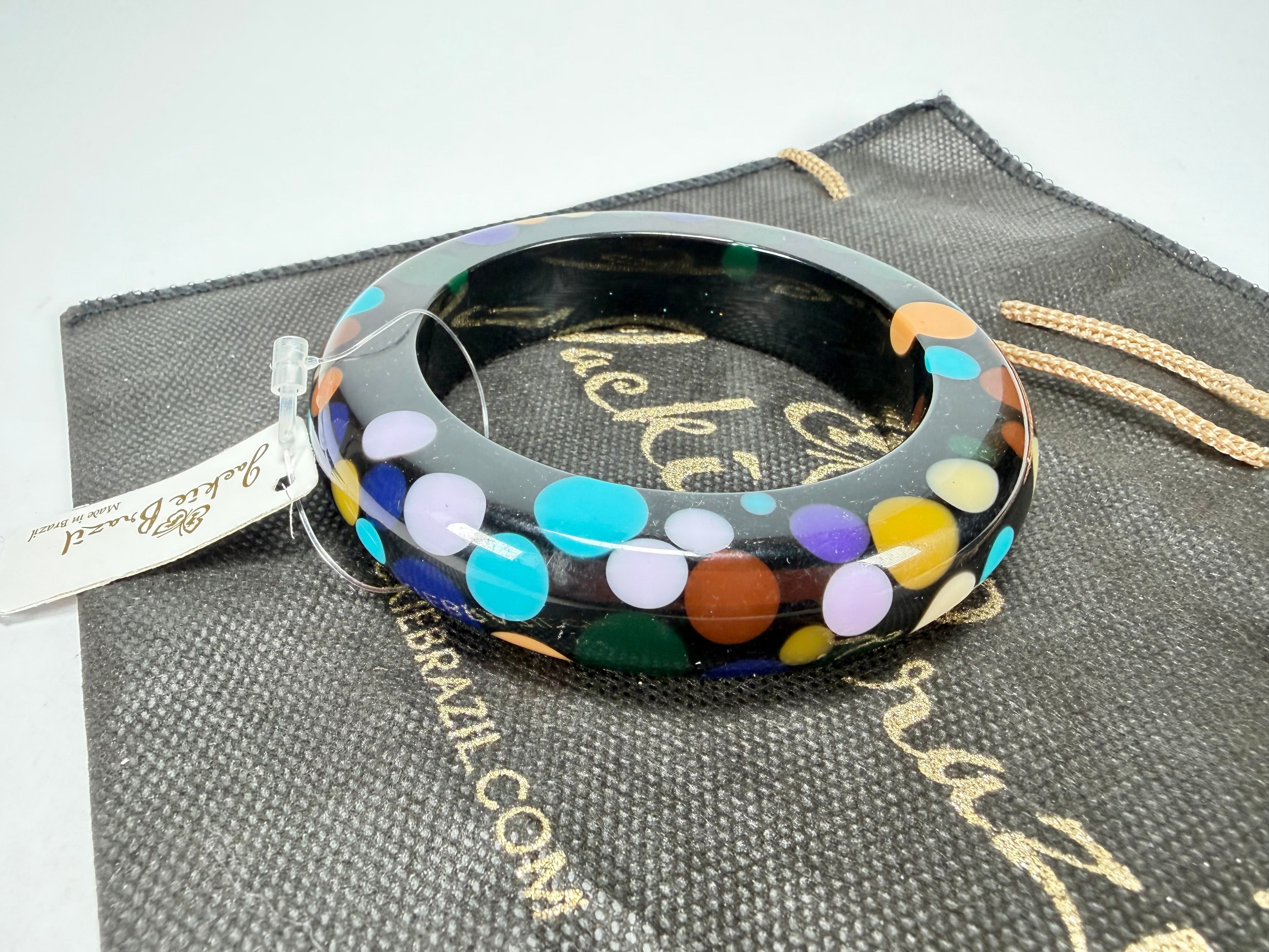 Jackie Brazil "Shinny Spotted" Black & Mix Spots Solid Round Resin 1.7cm Bangle ( B1726 )